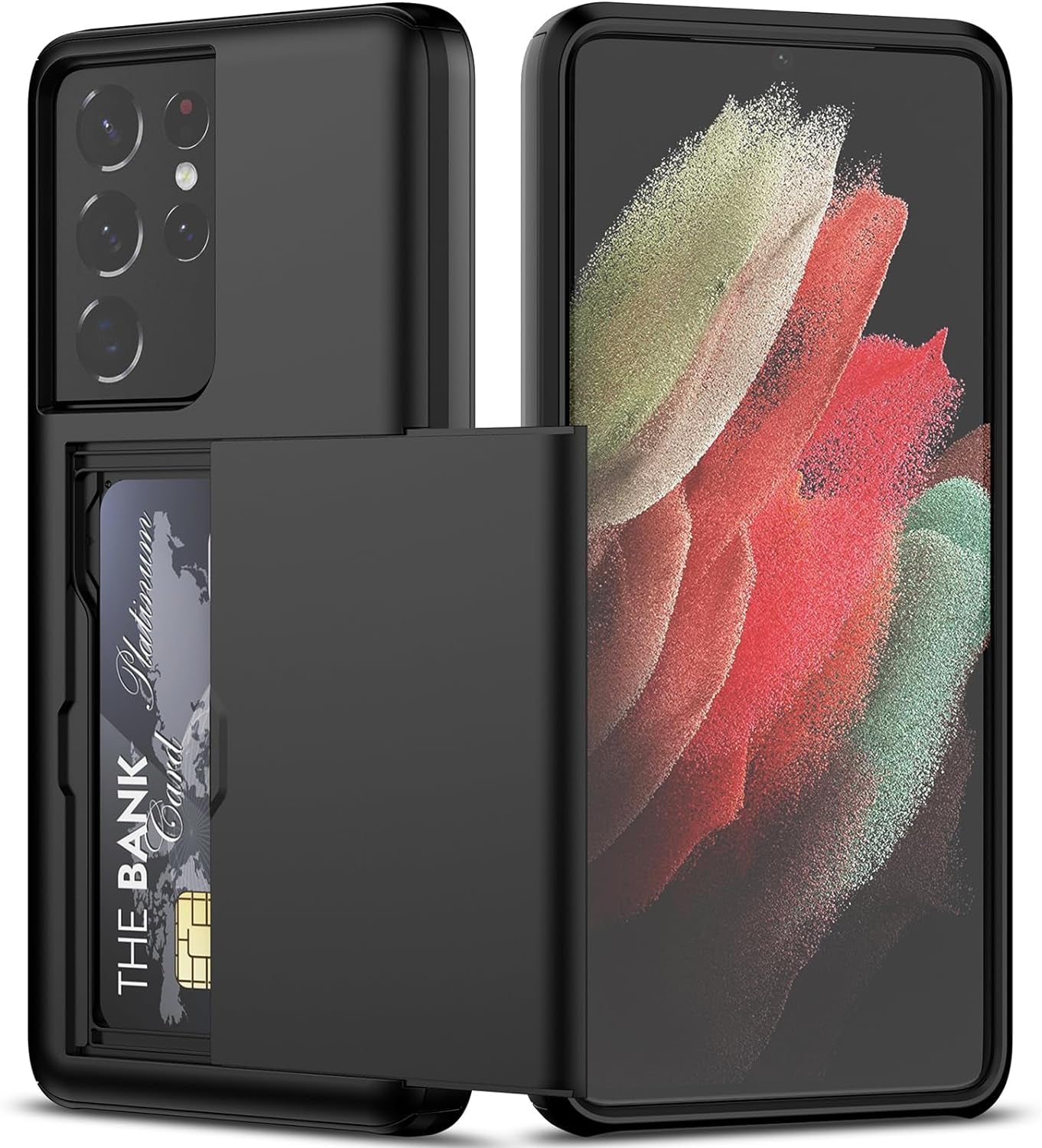 Nvollnoe for Samsung S21 Ultra Case with Card Holder Dual Layer Heavy Duty Protective Galaxy S21 Ultra Case Hidden Card Slot Slim Wallet Case for Samsung S21 Ultra(Rose Gold)  Nvollnoe Black For Galaxy S21 Ultra-6.8'' 