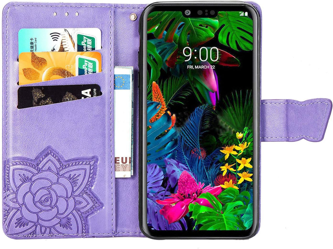 ZYZX LG G8 Thinq Wallet Case,3D Butterfly Flower LG G8 Thinq PU Leather Flip Phone Shell, with Credit Cards Slot and Stand Shockproof Magnetic Protective Cover-Hzd  ZYZX   