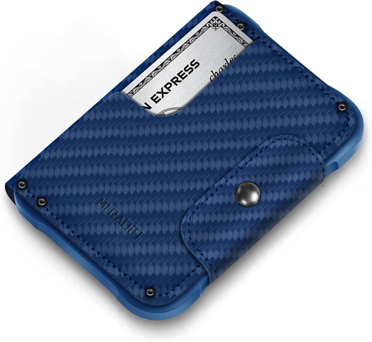 MURADIN Chocolate Front Pocket Wallet for Men Travel Tactical Bifold RFID Blocking Aluminum Metal Leather Money Cards Holder Ideal Men'S Gift  ENIGMA Carbon Fiber Blue  