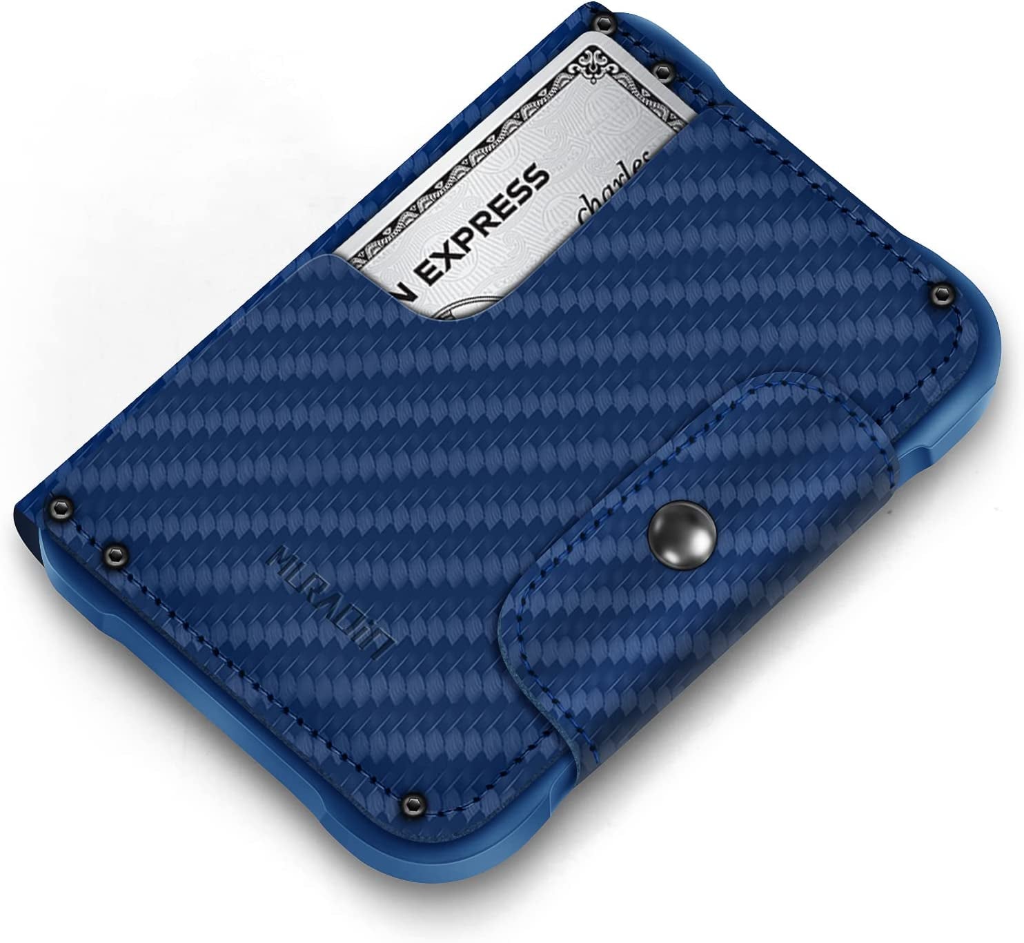 MURADIN Chocolate Front Pocket Wallet for Men Travel Tactical Bifold RFID Blocking Aluminum Metal Leather Money Cards Holder Ideal Men'S Gift  ENIGMA Carbon Fiber Blue  