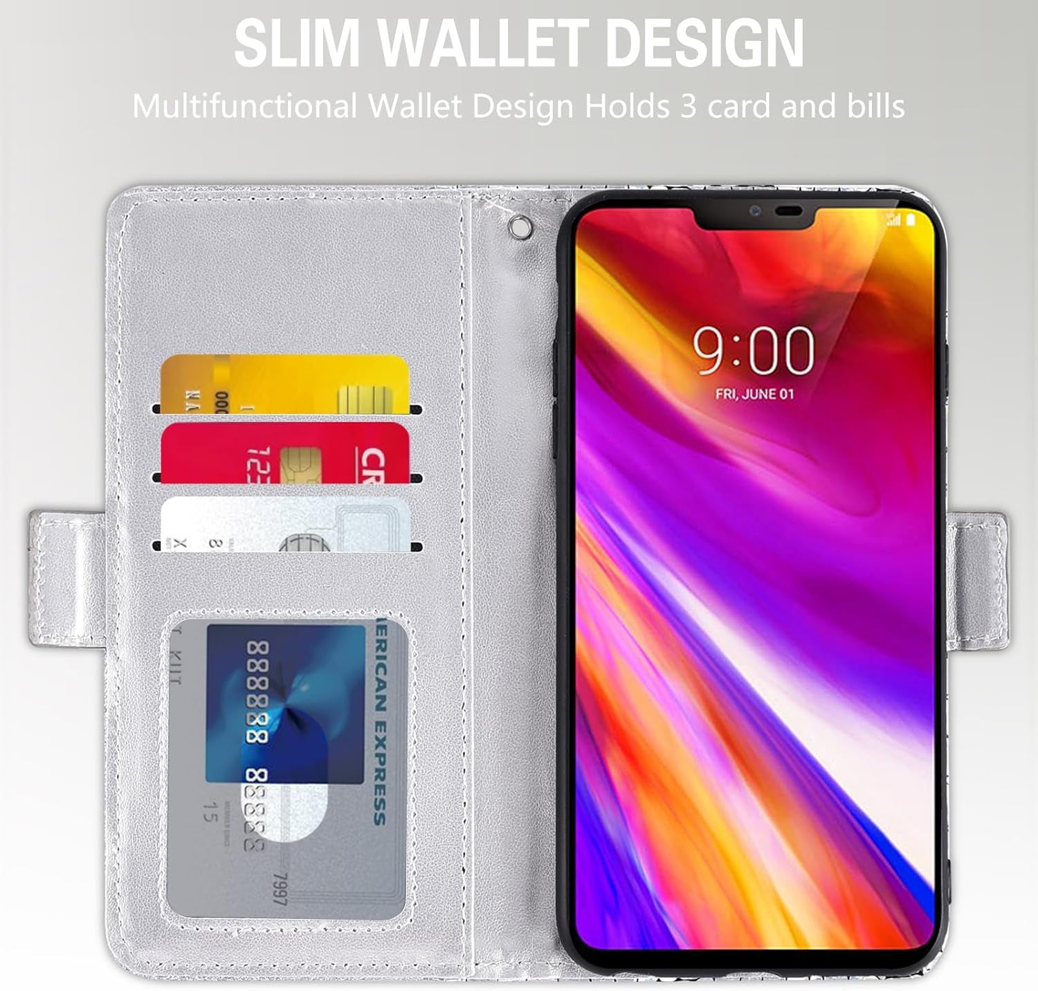 Asuwish Phone Case for LG G7 Thinq Wallet Cover with Screen Protector and Flip Card Holder Bling Glitter Cell LGG7 One G 7 plus LG7 Fit Lg7Thinq 7G Thin Q G7+ G7Thinq Lgg7Thinq Women Girls Silver  Asuwish   