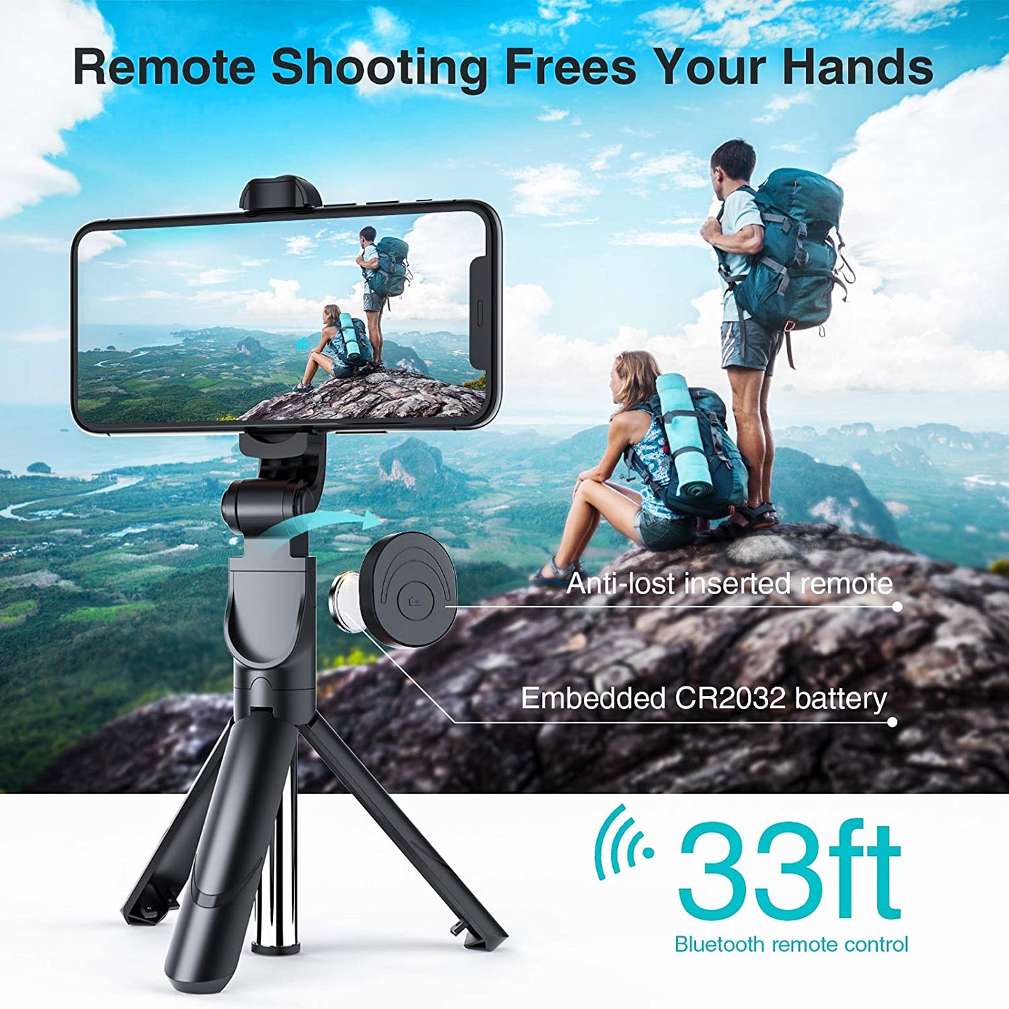 Phone Tripod Stand, Selfie Stick Tripod - Extendable Tripod Stick with Remote - Wireless Selfie Stick Tripod, Portable Tripod for Phone (Black)  AutoYet   
