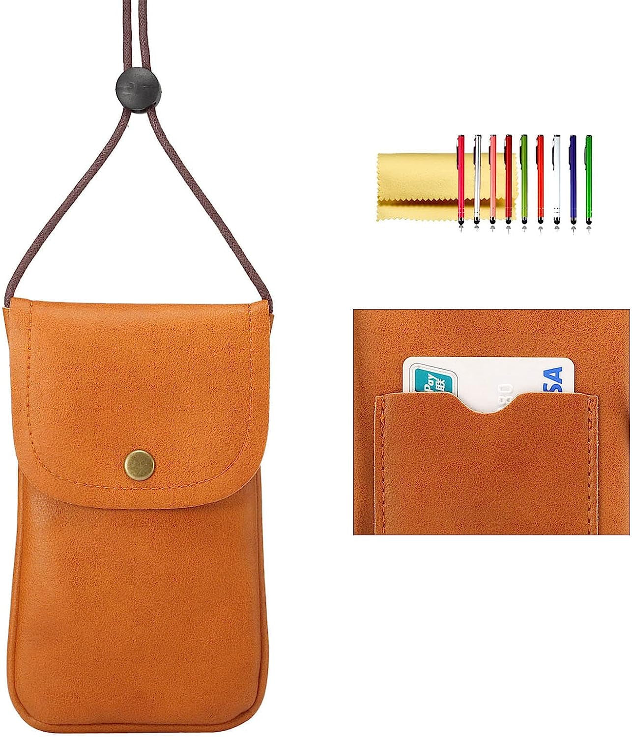 Techcircle Small Cell Phone Purse, Synthetic Leather Crossbody Bag Dual Pockets Card Holder Neck Pouch with Adjustable Strap for Iphone X Xr 8 7 6S Plus, Galaxy S10 S9 S8 Plus, LG G8 Thinq, Black  Techcircle 01 Brown  