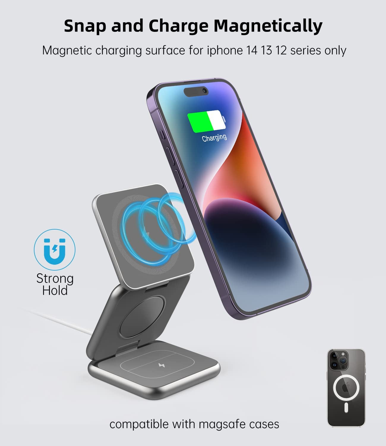 Foldable Magnetic Wireless Charger, Aluminum Alloy 3 in 1 Charging Station for Apple, KU XIU 15W Fast Mag-Safe Charger Stand for Iphone 14 13 12 Pro/Max/Plus, Airpods 3/2/Pro, Iwatch(Adapter Included)  Shenzhen Dipinle Technology Co., Ltd   
