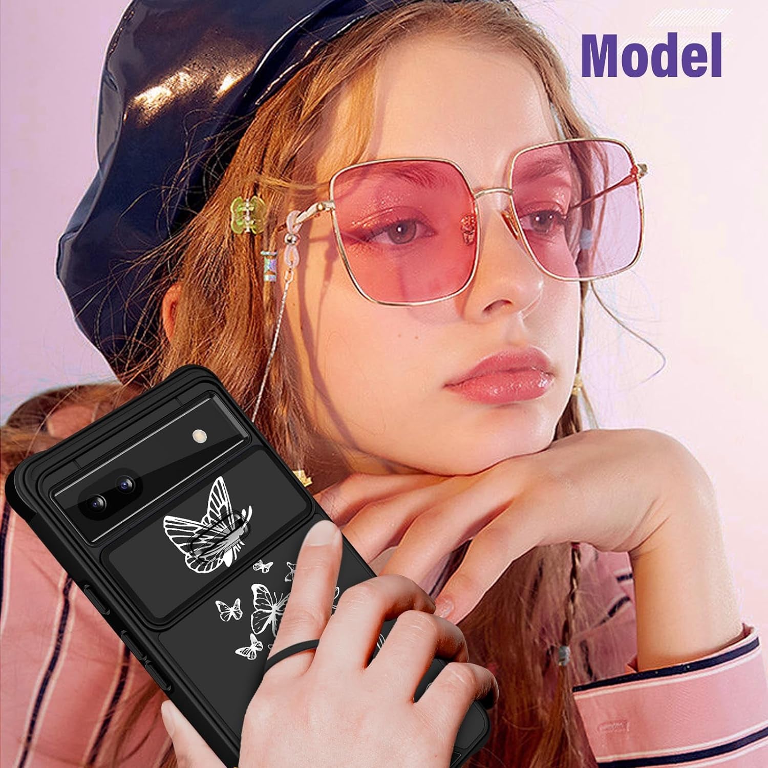 Funermei (2In1 for Google Pixel 6A Case for Women Cute Butterfly Girls Cover Girly Pretty Aesthetic Fashion White Butterfly Design with Camera Cover + Ring Stand Funda for Google Pixel 6A Phone Case  Funermei   