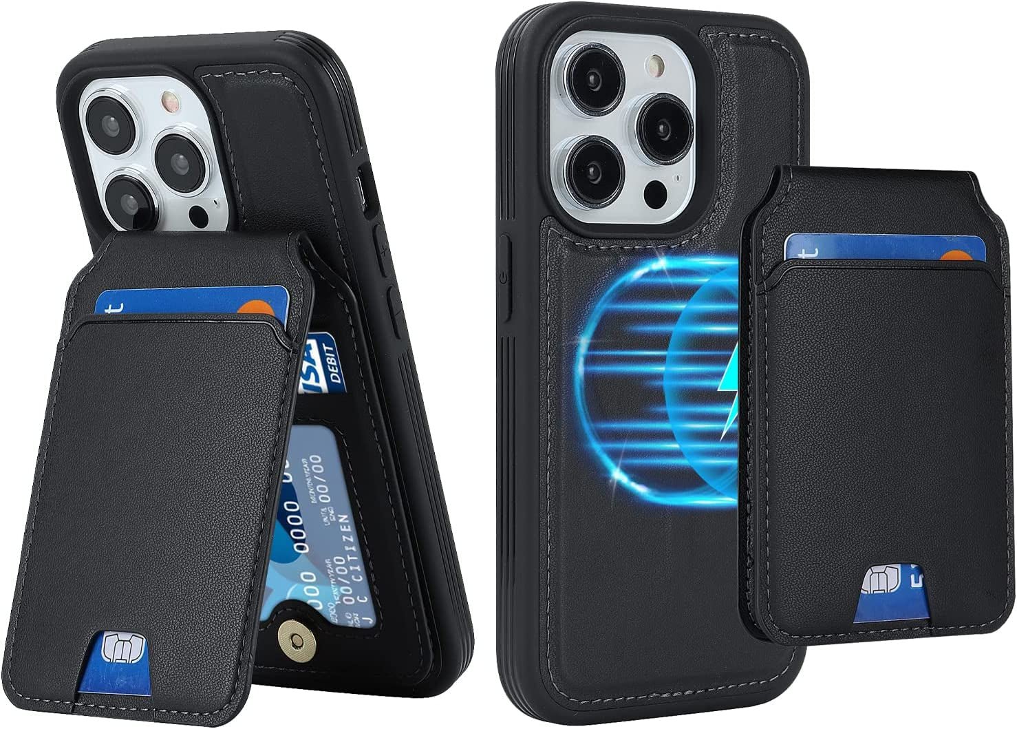 Ｈａｖａｙａ Iphone 13 Pro Max Phone Case Magsafe Compatible,Iphone 12 Pro Max Case Wallet with Card Holder,Magnetic Detachable,Magnetica Mag-Safe Cover with Kickstand for Women and Men-Purple  Ｈａｖａｙａ Black iPhone 14 Pro 