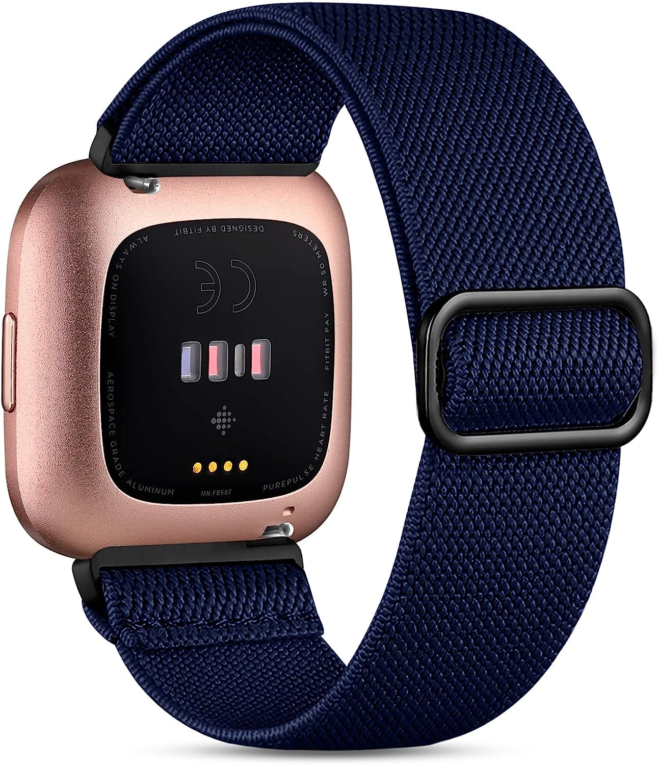 Witzon Compatible with Fitbit Versa 2 Bands for Women Men, Soft Breathable Versa 2 Solo Loop Sport Strap, Versa Lite Versa SE Replacement Accessories Adjustable Braided Nylon Versa 2 Band, Deep Pink  Witzon Navy  