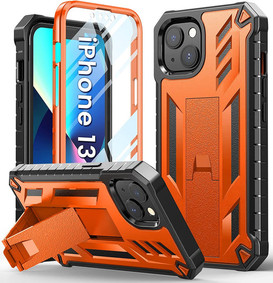 For Iphone 13 Case Protective Cover: Iphone 14 Case Heavy Duty Military Grade Hard Protection Shock Proof Grip | Durable Dual-Layer Design Iphone 13-14 Phone Case with Built-In Kickstand Orange  DAMAI Orange  