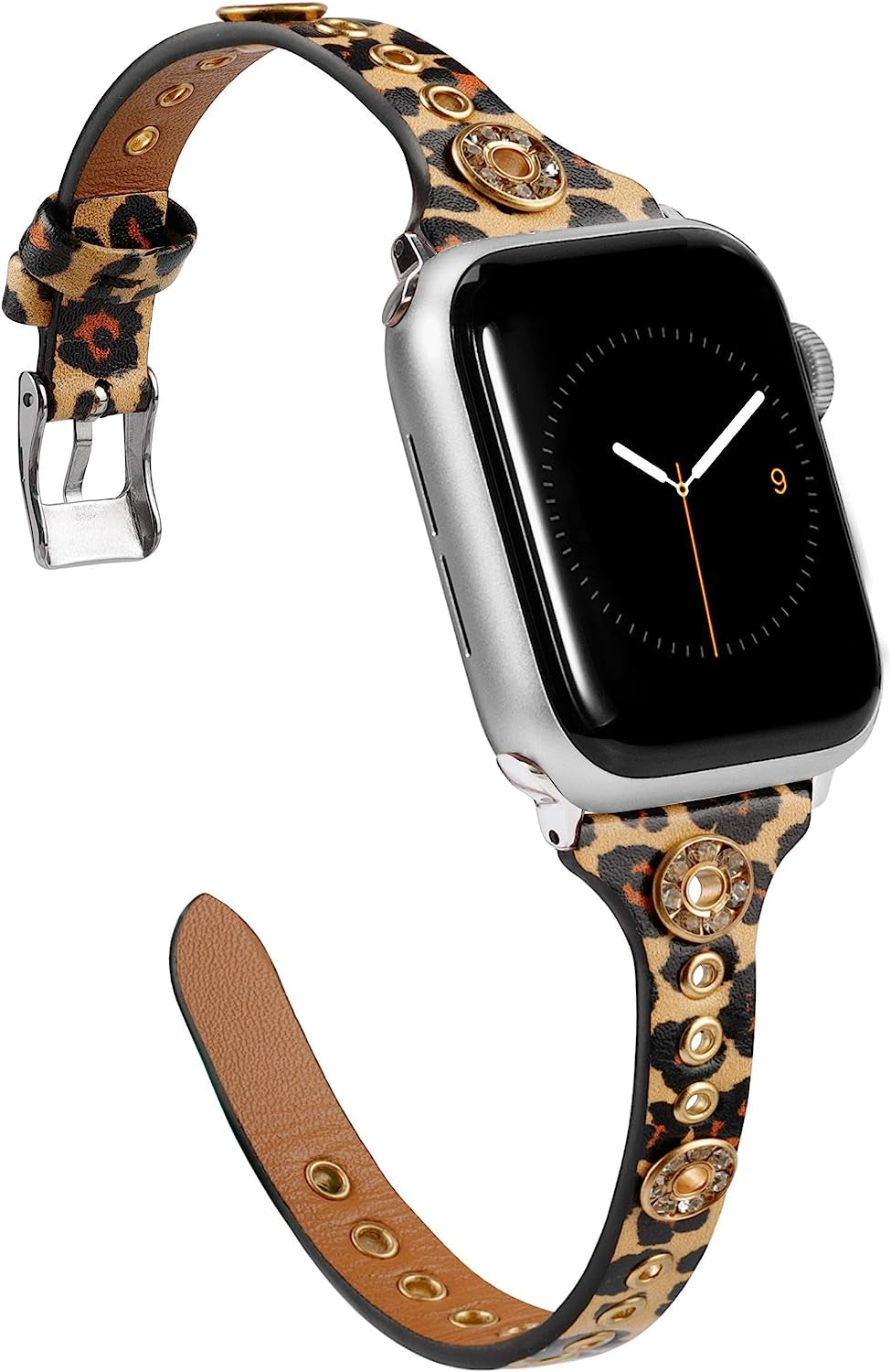 Moolia Compatible with Apple Watch Band 41Mm 38Mm 40Mm 45Mm 42Mm 44Mm Iwatch Series 8 7 6 5 4 3 2 1 for Women, Slim Leather Strap Bracelet Wristband with Bling Studs for Apple Watch Se/Ultra 49Mm  Moolia Leopard 42mm/44mm/45mm/49mm 