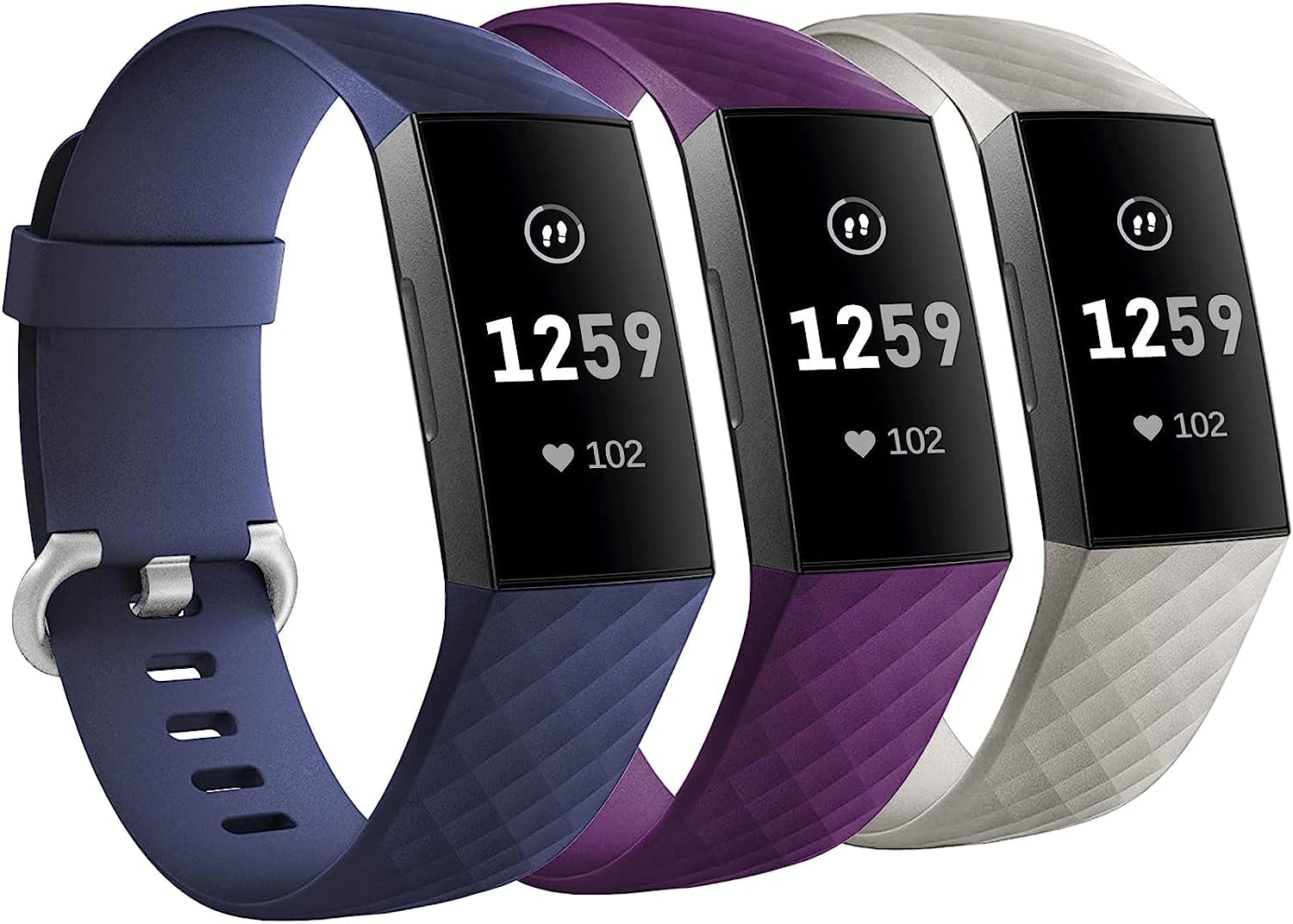 3 Pack Silicone Bands for Fitbit Charge 4/ Fitbit Charge 3/ Charge3 Se,Silicone Fitness Sport Wristbands for Women Men Small Large  Cone Navy Blue/Purple/Grey Small 