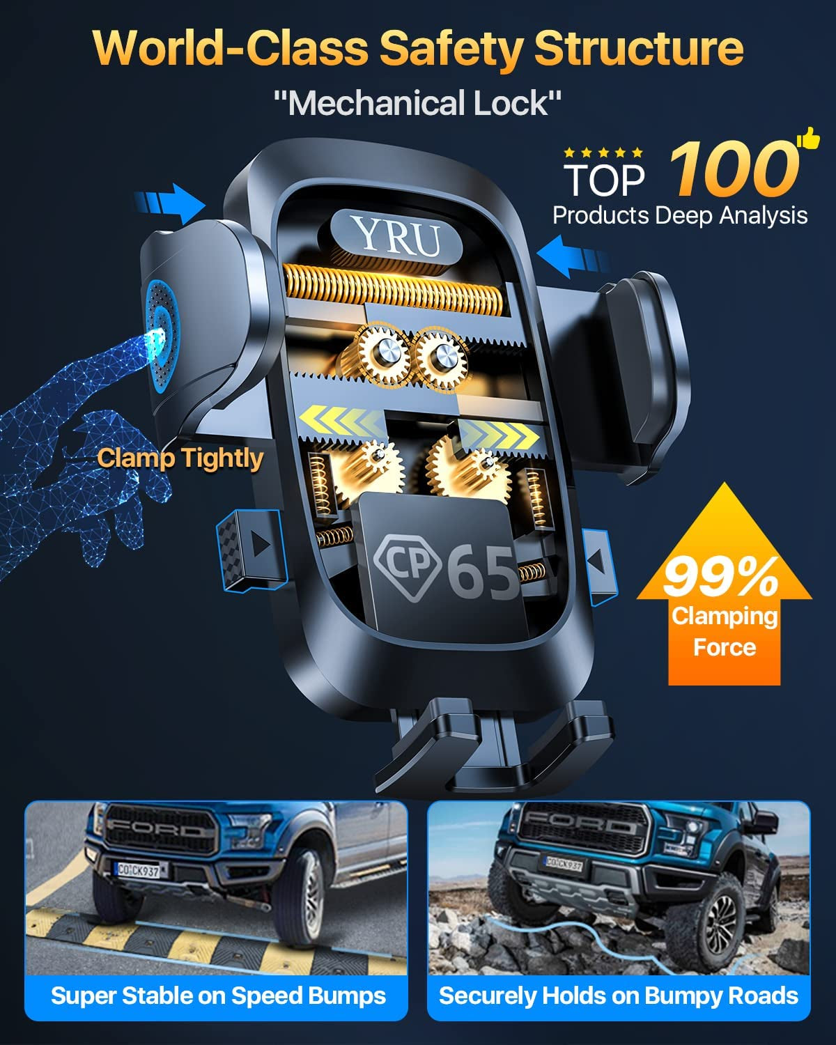 YRU [Upgrade 80LBS Strong Suction Car Phone Holder Mount,[Bumpy Road Stable] Dashboard Cell Phone Holder for Car Air Vent Windshield Phone Stand for Iphone 14 13 12 Pro Max Samsung & Pickup Truck  YRU   