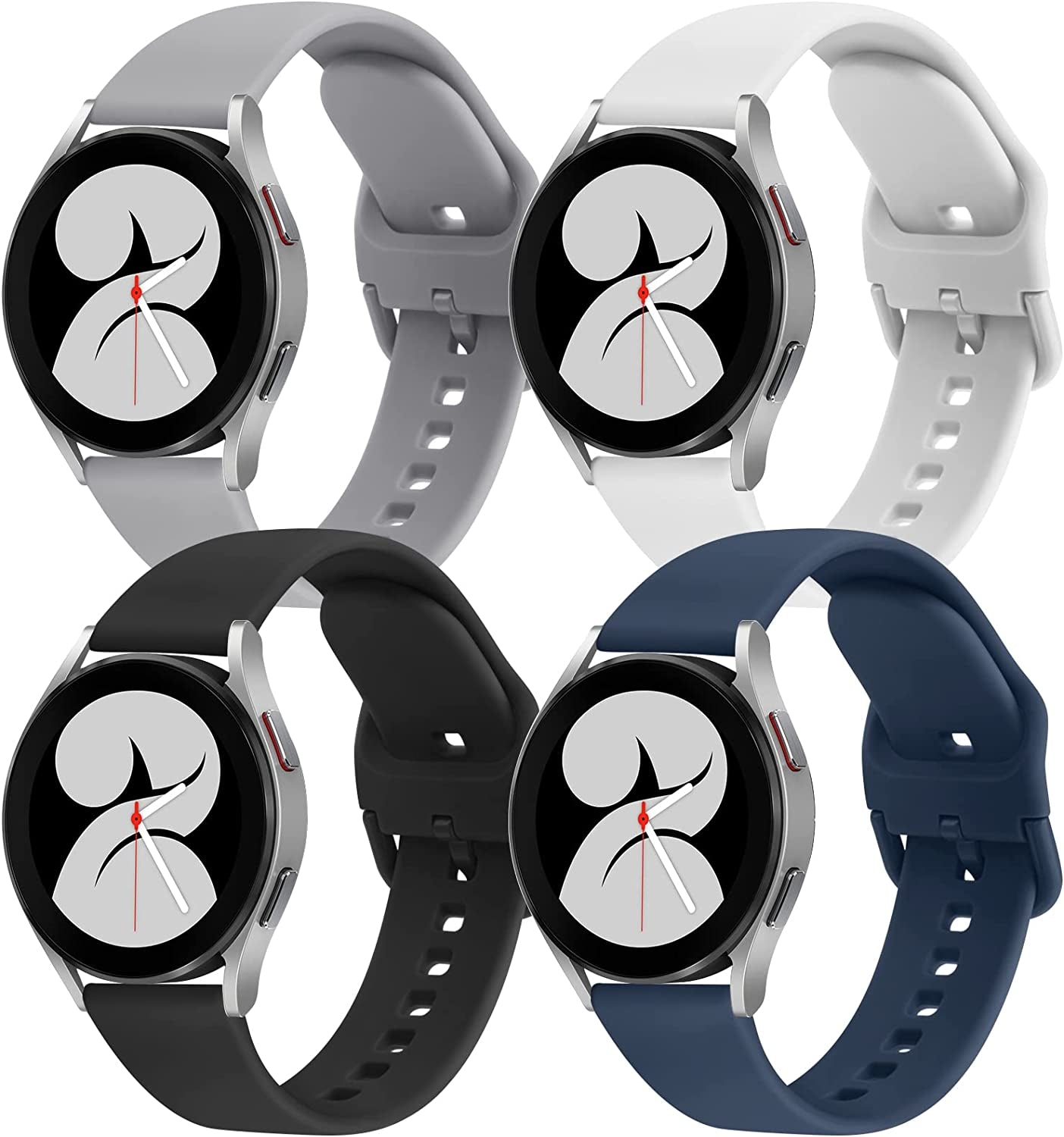 4 PACK Bands Compatible with Samsung Galaxy Watch 4 Band 40Mm 44Mm, Galaxy Watch 4 Classic Band 42Mm 46Mm, Galaxy Watch 5 Bands, Galaxy Watch 5 Pro, 20Mm Adjustable Silicone Sport Strap Replacement Band for Galaxy Watch 4 / 5 Women Men  Wanme Black+Gray+NavyBlue+White  