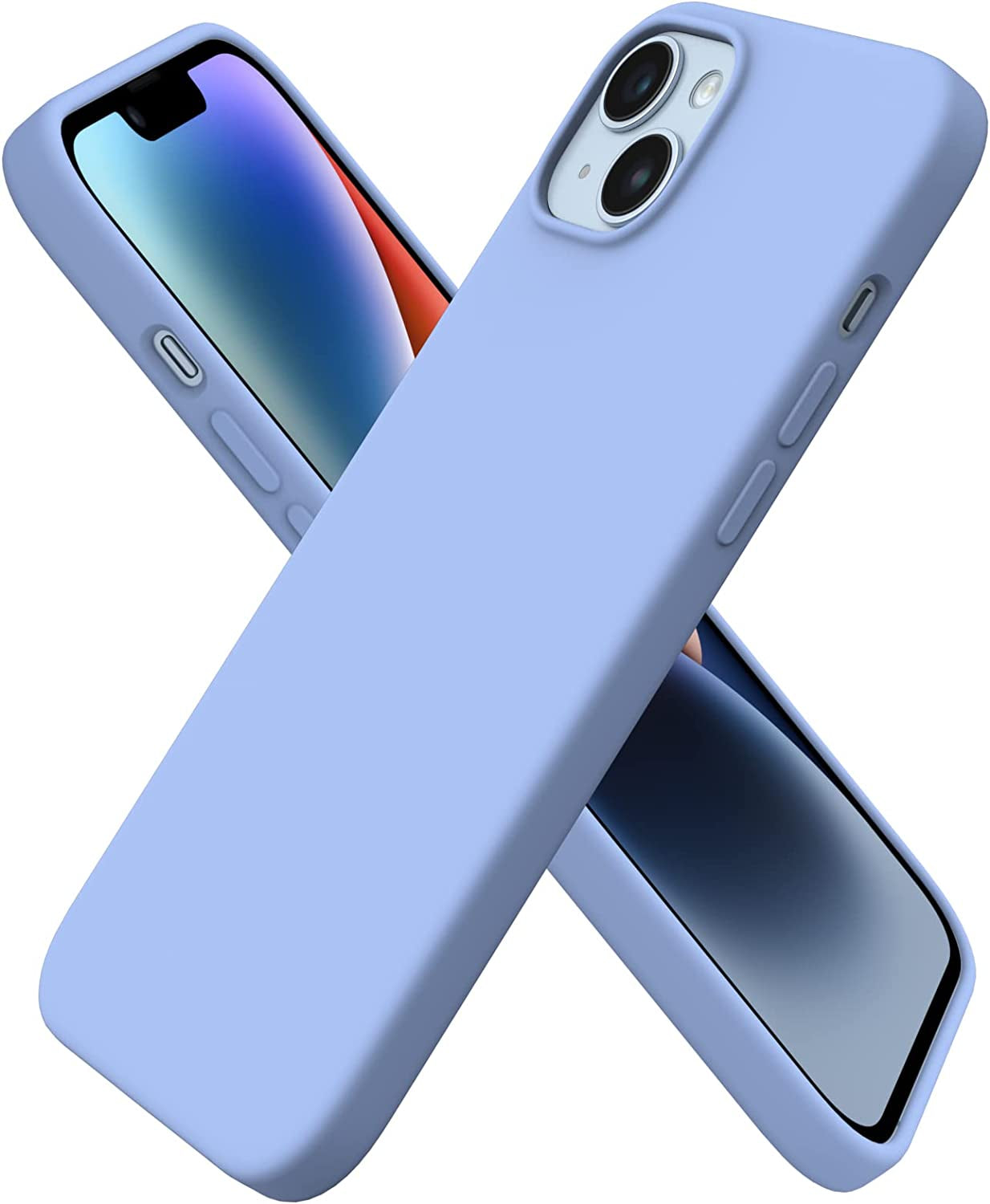 ORNARTO Compatible with Iphone 14 plus Case 6.7, Slim Liquid Silicone 3 Layers Full Covered Soft Gel Rubber Case Protective Cover 6.7 Inch-Baby Yellow  ORNARTO Light Blue  