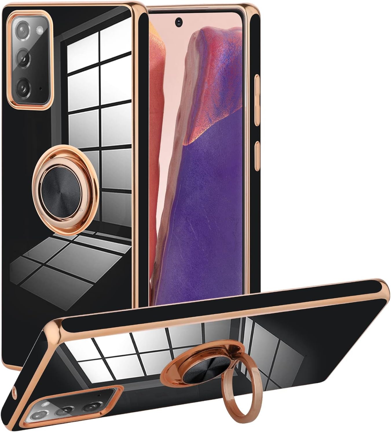 KANGHAR Compatible with Samsung Galaxy S23 5G Case for Women Girls, Plating Built-In 360 Rotation Magnetic Ring Kickstand Holder Soft Slim Shockproof Bumper Protective Cover (Blue)  KANGHAR Black Galaxy Note 20 (6.7 In) 