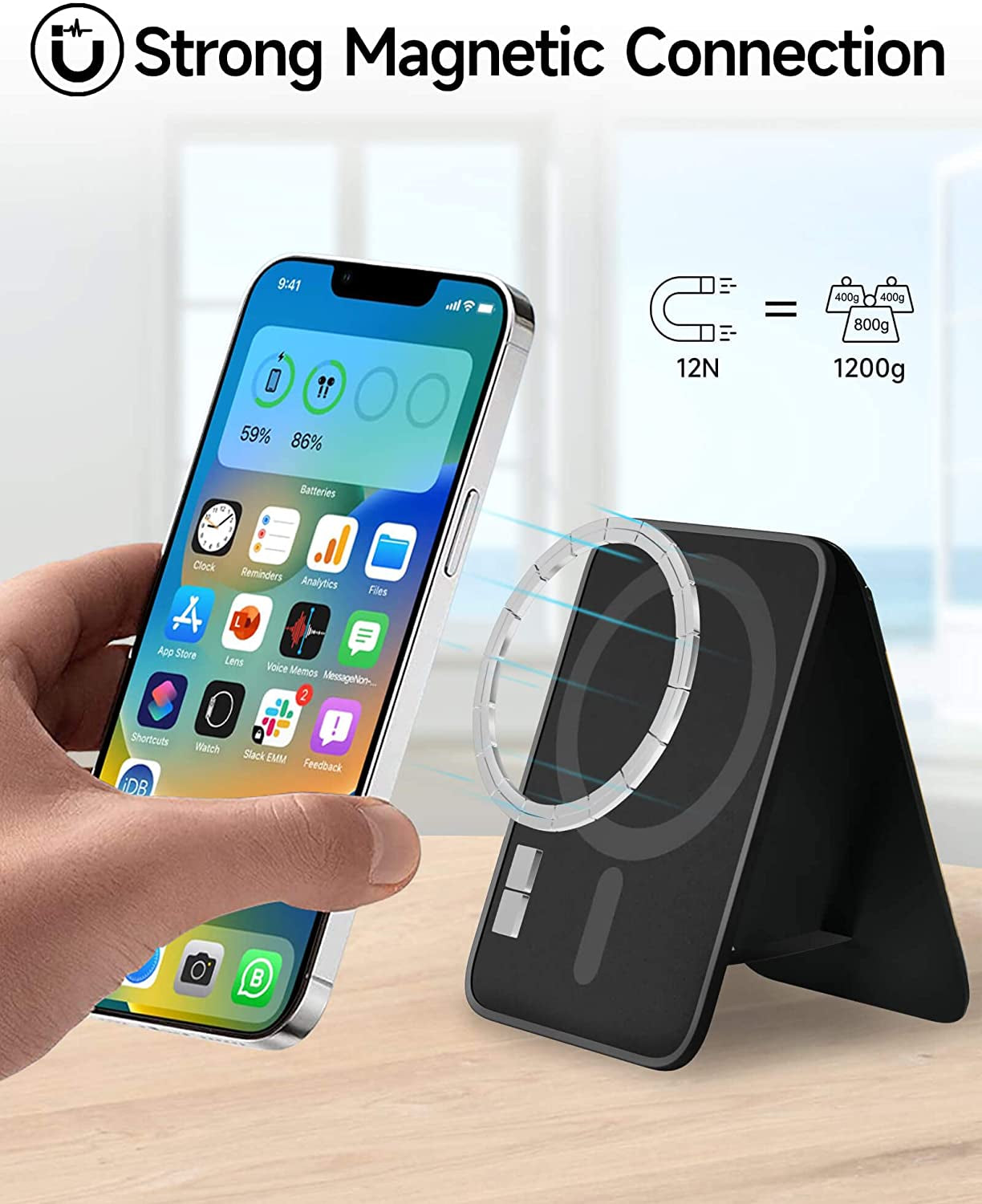 MAGKOTA Magsafe Wallet Max 5 Cards, Magnetic Card Holder Compatible with Iphone 14 /Iphone 13/ Iphone12 Series, Stretchy Fabric Iphone Wallet Stand with Flap,And Has 2 Viewing Angles (Black)  MAGKOTA   