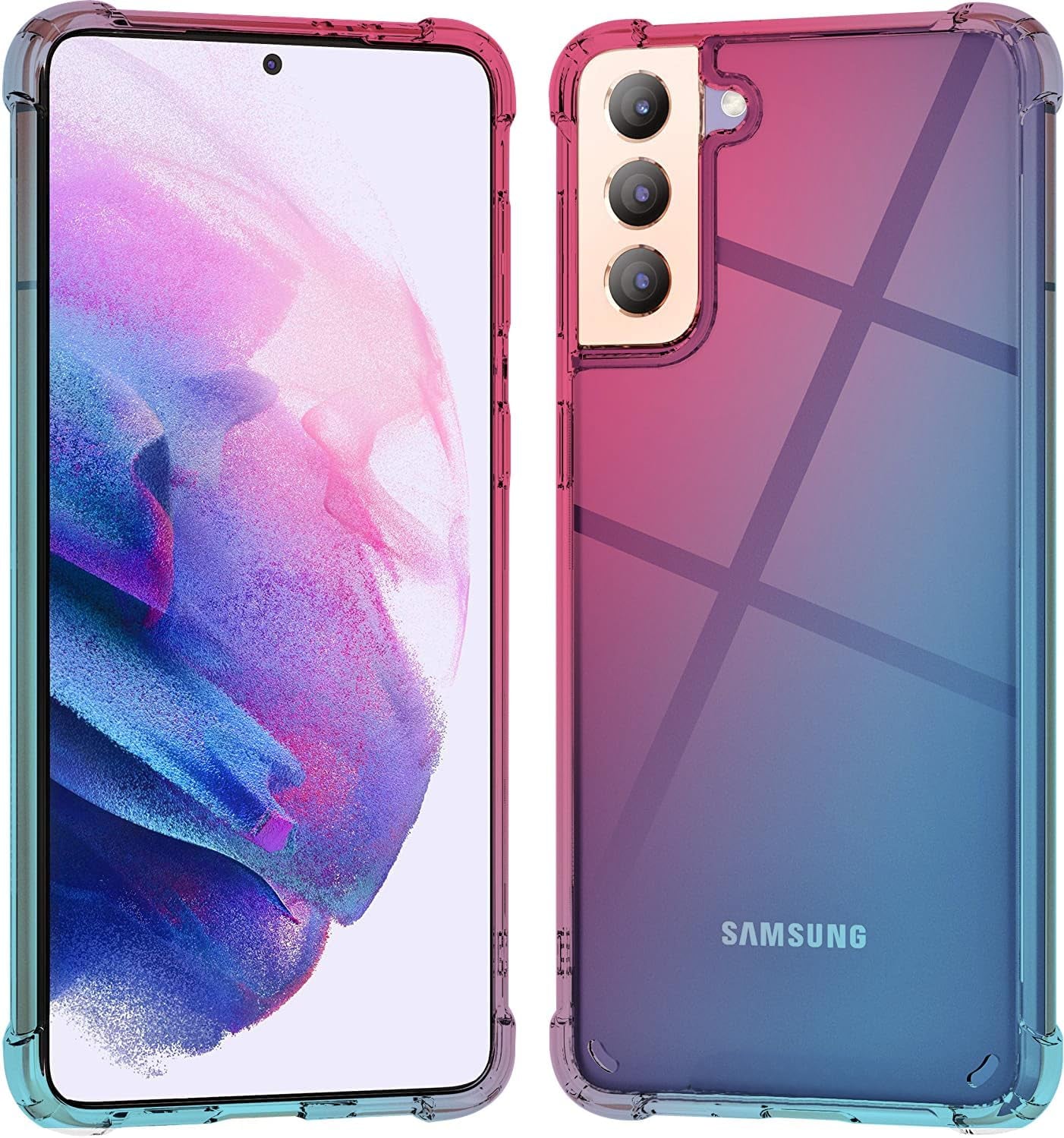 Galaxy S21 Case Crystal Clear Shockproof Bumper Protective Cell Phone Cover for Samsung Galaxy S21 5G Hybrid Design Hard PC Back with Flexible TPU Frame Slim Fit Skin for Men Women Boy Girl 4 Corners  KIOMY D-Gradients For Samsung Galaxy S21 