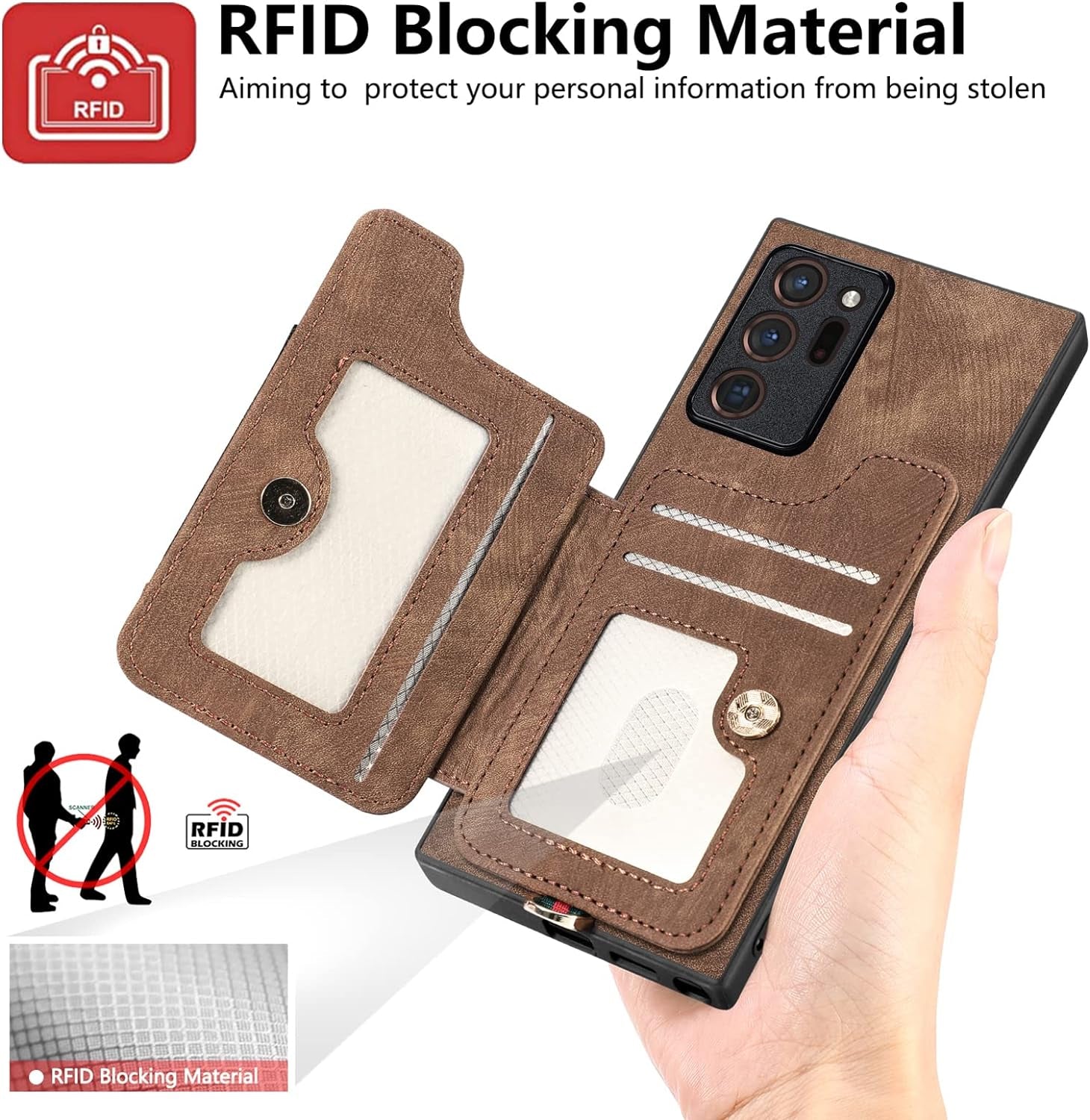 Phone Case for Samsung Galaxy Note 20 Ultra 5G Wallet Cover with Screen Protector and Wrist Strap RFID Card Holder Ring Stand Note20 plus Notes 20Ultra Note20+ U + 20+ Twenty Not S20 Women Men Brown  Asuwish   