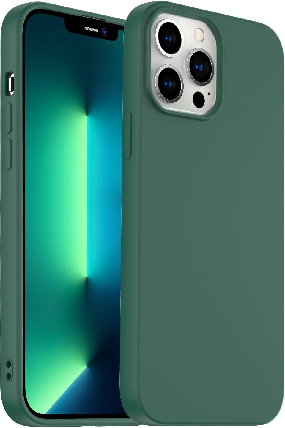Amytor Designed for Iphone 14 Pro Case, Silicone Ultra Slim Shockproof Phone Case with Soft Anti-Scratch Microfiber Lining, [Enhanced Camera Protection] 6.1 Inch (Coral)  Amytor Pine Green Iphone 13 Pro 