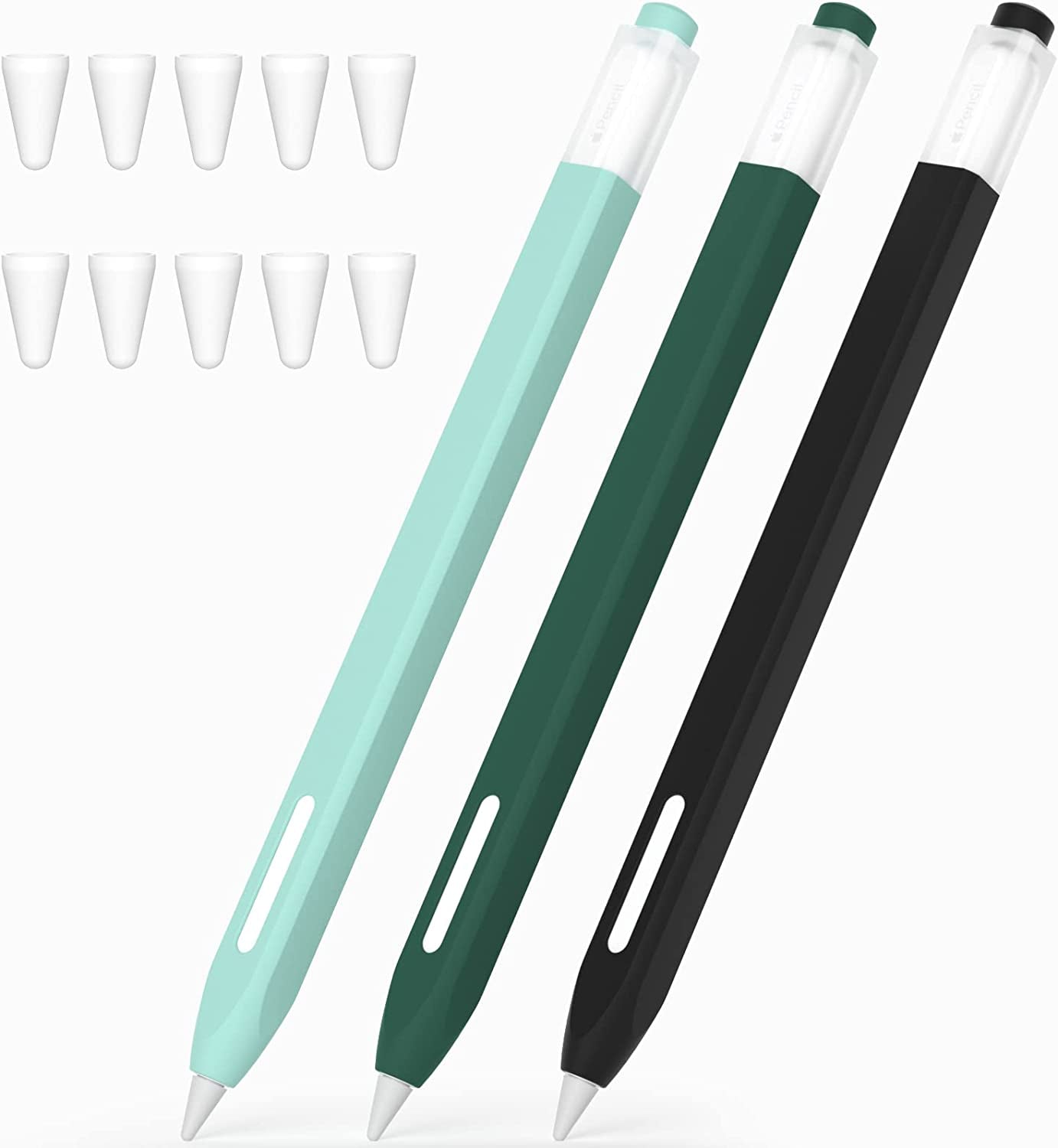 JOOSKO [3 Pack] Pencil Case for Apple Pencil 2Nd Generation Case, Classic Design, Durable Silicone Case, [With 10 Silicone Tip Cover], for Apple Pencil 2Nd Generation. (Purple, Light Blue, Pink)  JOOSKO Black, Dark Green, Light Blue  