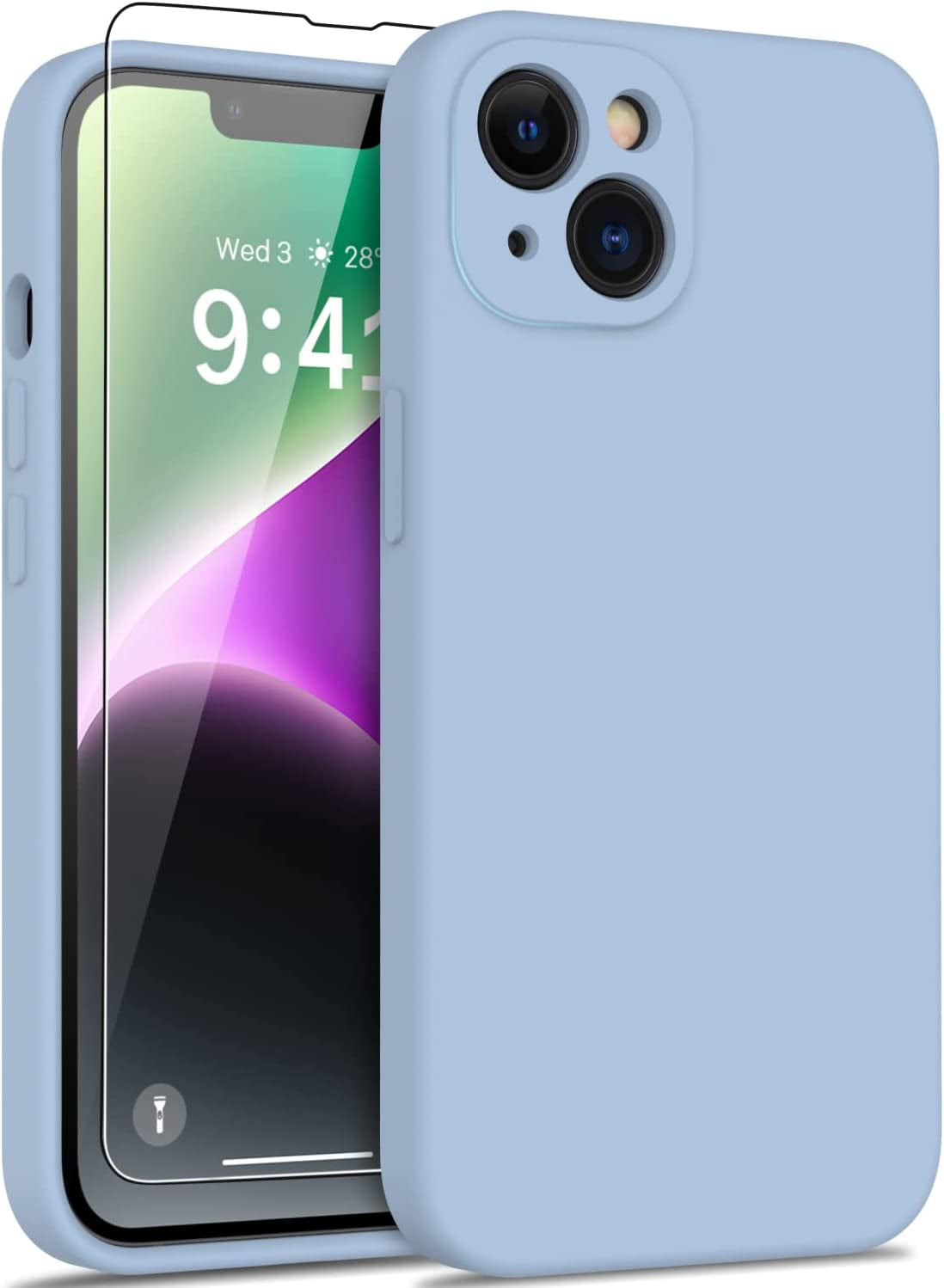 DEENAKIN Iphone 14 Case with Screen Protector,Enhanced Camera Cover,Passing 16Ft Drop Tested Soft Silicone Gel Rubber,Slim Fit Protective Phone Case for Iphone 14 6.1" Baby Pink  DEENAKIN Light Blue  