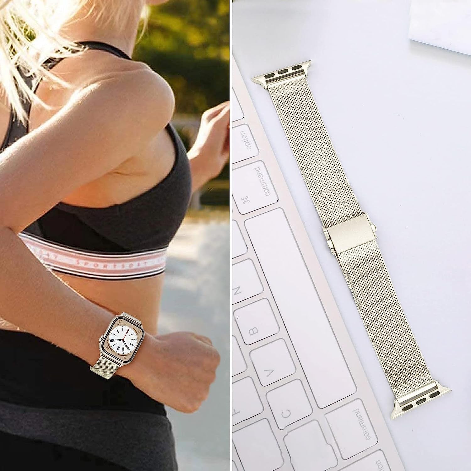 Trumirr Band for Apple Watch Series 8 7 41Mm Starlight Women, Thin Mesh Stainless Steel Bands Upgraded Buckle Strap for Iwatch SE (2Nd Gen) Series 8 7 6 5 4 3 2 1 41Mm 40Mm 38Mm  TRUMiRR   