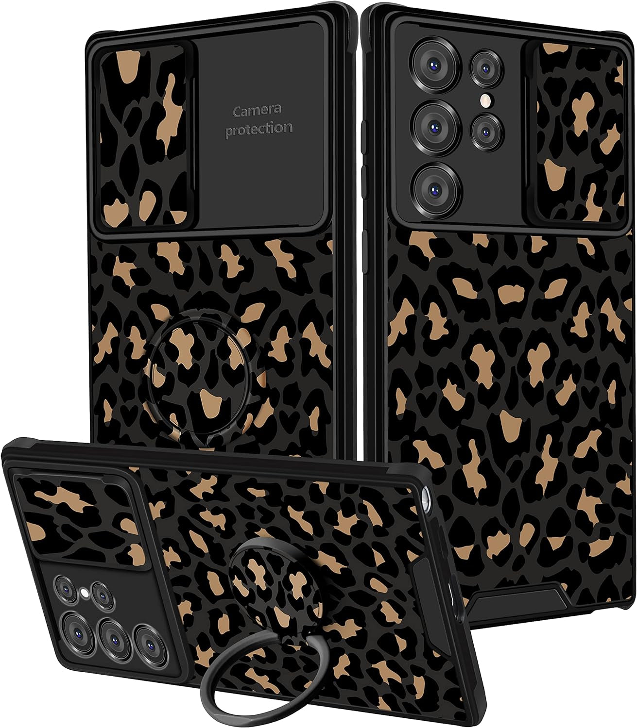 Goocrux (2In1 for Samsung Galaxy S22 Ultra Case Sunflower Floral for Women Girls Girly Phone Cover Cute Flowers Design with Slide Camera Cover+Ring Holder Unique Blue Cases for Galaxy S22 Ultra 6.8''  Goocrux Black Leopard  
