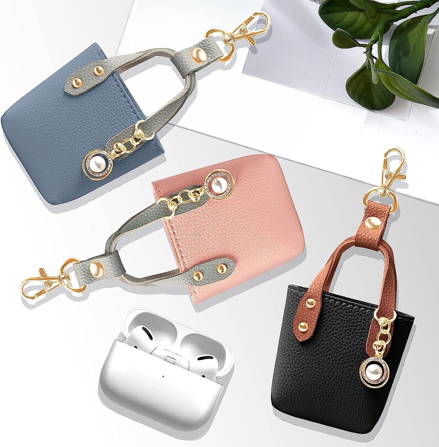 FYY Designed for Airpods Pro Case, [Tote Bag Design] Premium PU Leather Cute Protective Shockproof Bag Cover with Buckles Rhinestones Compatiable with Wireless Charging for Girls Teens Women Pink  GUANGZHOU WENYI COMMUNICATION EQIPMENT CO.,LTD   