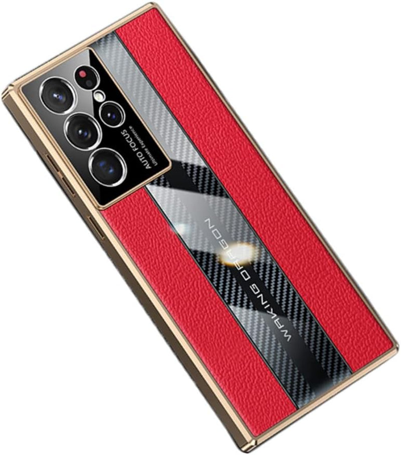 Lunivop for Samsung Galaxy S22 Ultra 5G 6.8 Inch Luxury Case TPU Carbon Fiber & Leather Back Cover Compatible with S22Ultra 2022 Camera Protection Shockproof Phone Case (S22 Ultra, Black)  Lunivop Red ✔️Forsamsung Galaxy S22 Ultra ❌ Samsung S23 Ultra 