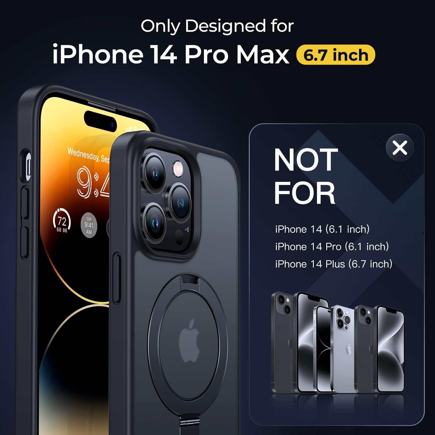 Simtect Iphone 14 Pro Max Case: Magnetic Invisible Stand, Military Grade Shockproof, Magsafe Compatible, Slim Translucent Matte Black Bumper  Simtect   