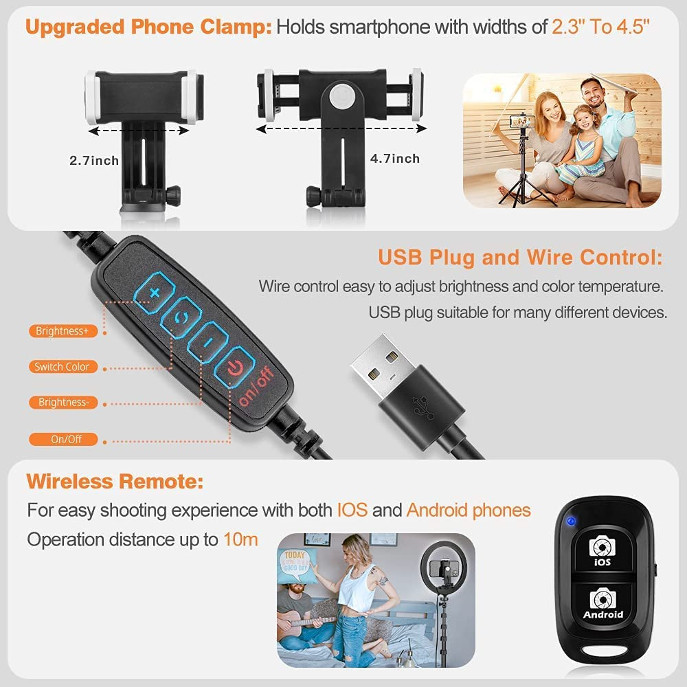 Ubeesize 10''Selfie Ring Light with 62''Tripod Stand, Led Ring Light with Phone Holder and Remote for Video Recording/Zoom Meeting (Youtube/ Tiktok/Twitch), Compatible with Phones, Cameras & Webcams  UBeesize   