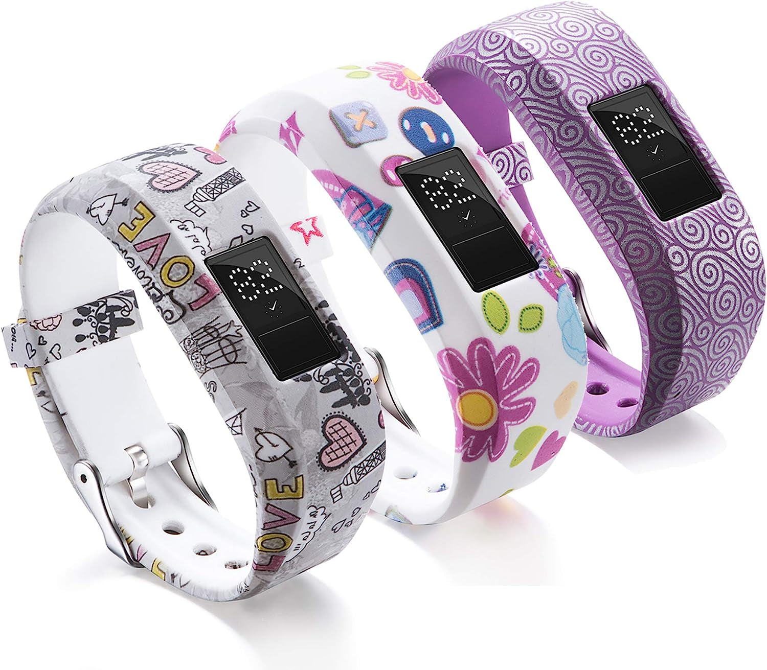 Compatible with Garmin Vivofit JR Bands for Kids, Colorful Adjustable Silicone Replacement Bands Wristband Straps Bracelet for Vivofit JR / Vivofit Jr2 / Vivofit3 (Lavender Rose Green)  XHNee Gray White Purple  