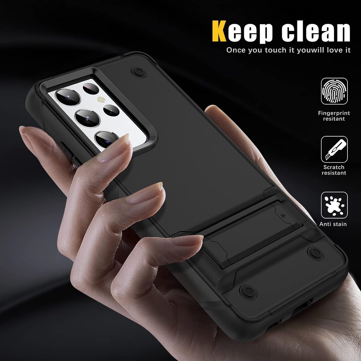 MGSBCXN Armor Phone Case for Samsung Galaxy S21 Ultra 5G, Military Grade Heavy Duty Protective Samsung Galaxy S21 Ultra Case with Kickstand, Anti-Slip Anti-Fingerprint Shockproof Design, Black  MGSBCXN   