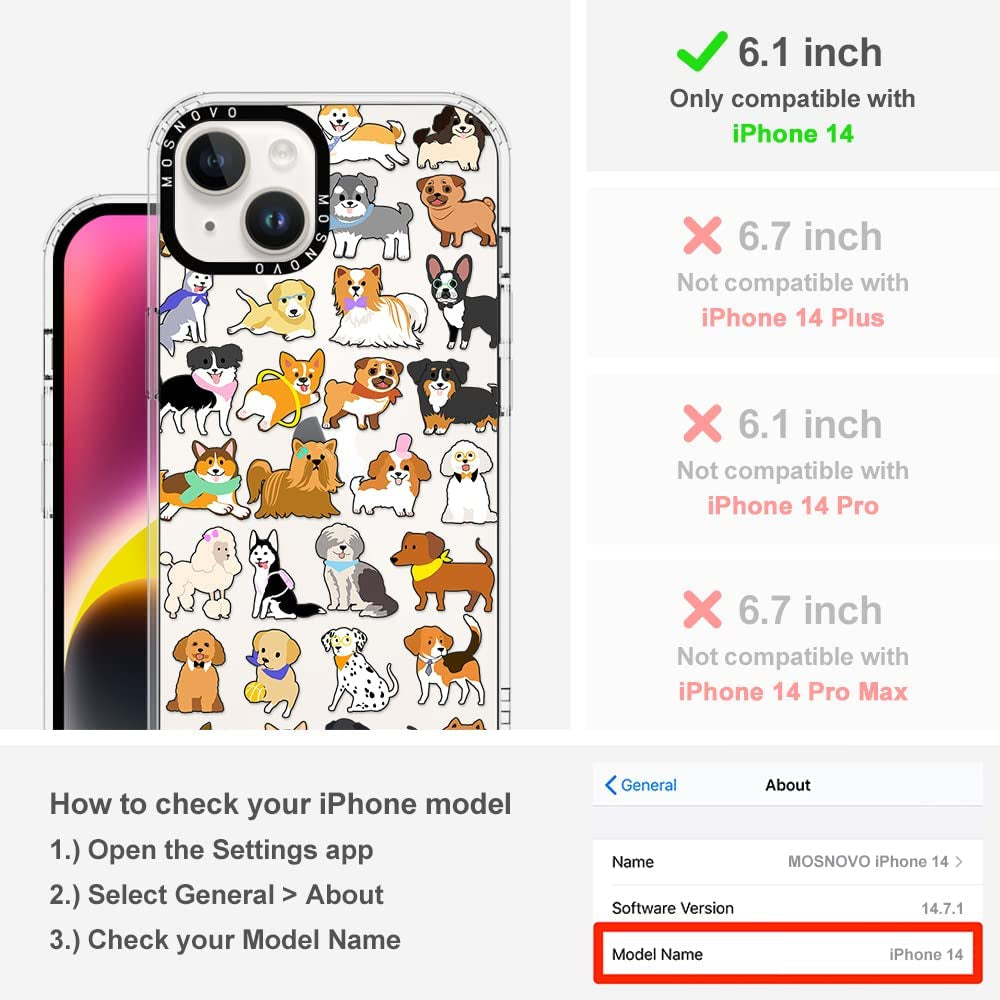 MOSNOVO Compatible with Iphone 14 Case, [Buffertech 6.6 Ft Drop Impact] [Anti Peel off Tech] Clear TPU Bumper Phone Case Cover with Cute Dog Designed for Iphone 14 6.1"  MOSNOVO   