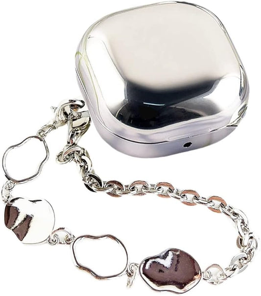 Tomcrazy Case Compatible with Samsung Galaxy Buds 2 Pro 2022, Galaxy Buds 2 2021, Galaxy Buds Pro 2021, Galaxy Buds Live, Mirror Plating Gold TPU Cover Skin Metal Wrist Chain Bracelet Keychain (04)  Ruidou Technology Co Ltd   