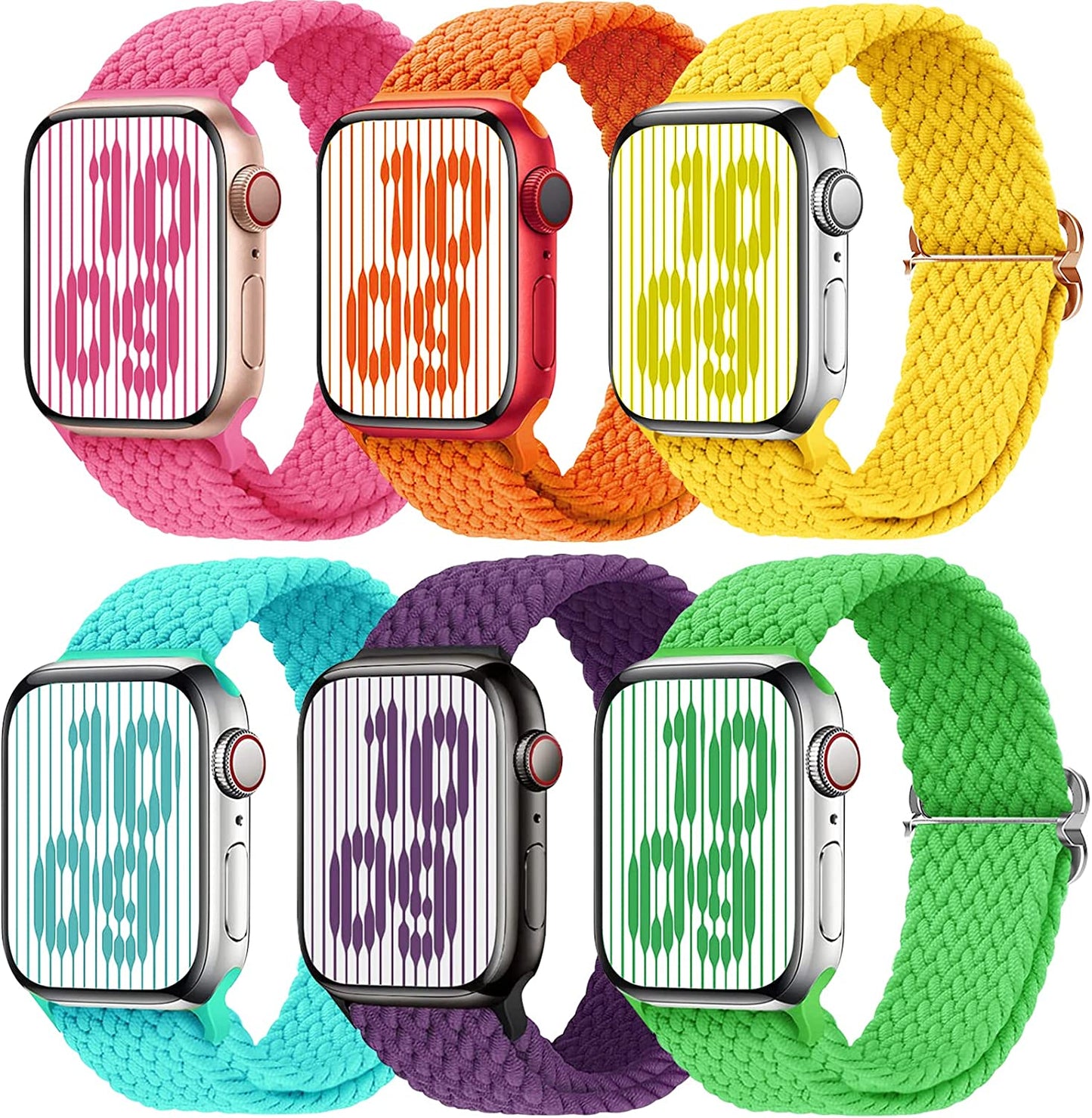 Brigtlaiff Braided Solo Loop Compatible with Apple Watch Band 38Mm 40Mm 41Mm 42Mm 44Mm 45Mm 49Mm Women Men, Adjustable Stretchy Nylon Wristband Strap for Iwatch Series 8 7 6 5 4 3 2 1 SE Ultra, 6Pack  Brigtlaiff   