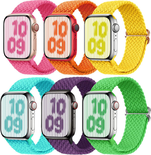 Brigtlaiff Braided Solo Loop Compatible with Apple Watch Band 38Mm 40Mm 41Mm 42Mm 44Mm 45Mm 49Mm Women Men, Adjustable Stretchy Nylon Wristband Strap for Iwatch Series 8 7 6 5 4 3 2 1 SE Ultra, 6Pack  Brigtlaiff   