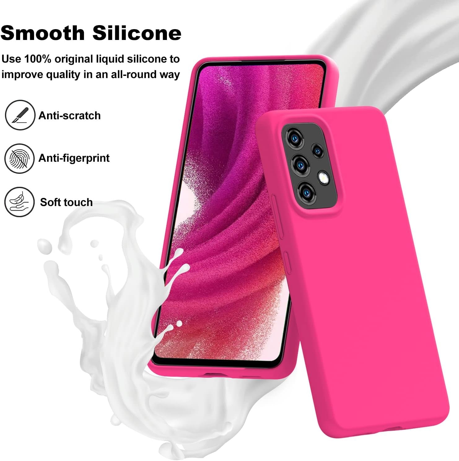 Gueen Compatible with Samsung Galaxy A53 5G Case, Premium Liquid Silicone, with [Camera Protection] [Soft Anti-Scratch Microfiber Lining] Full Body Shockproof Protective Phone Case - Hot Pink  Gueen   