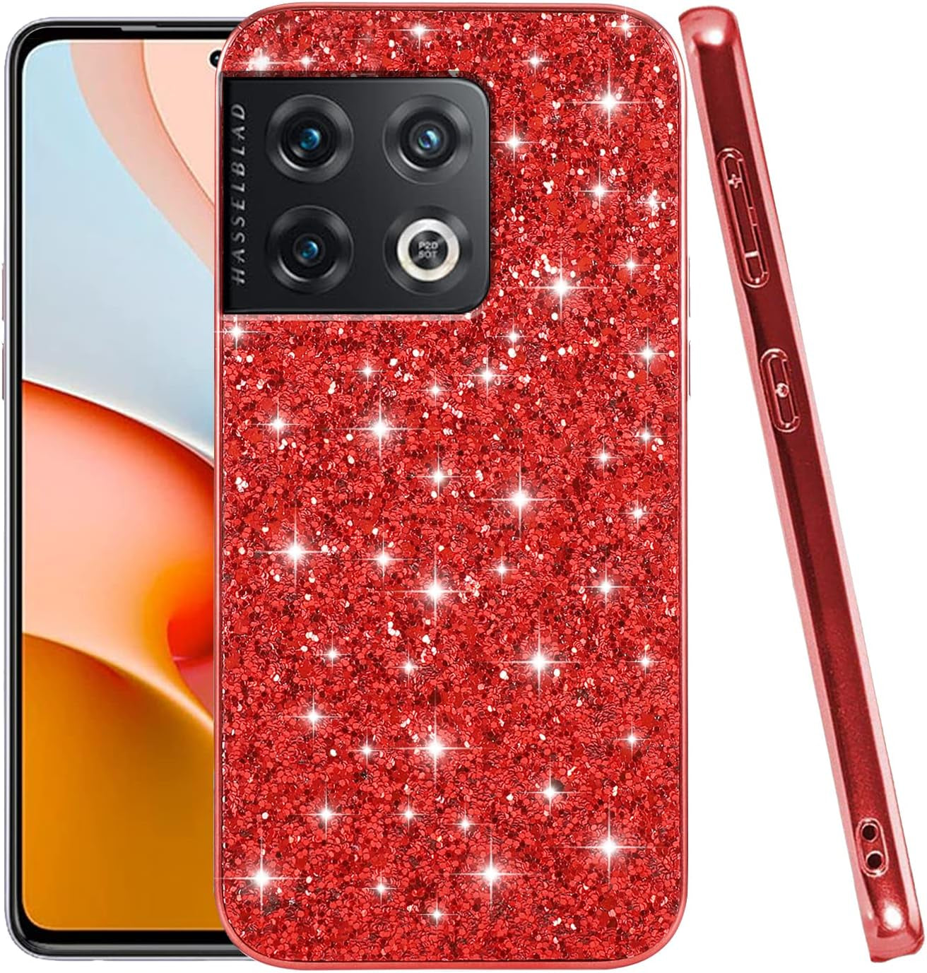 Jancyu Compatible with Oneplus 10 Pro Case, Shockproof Phone Cases for Oneplus 10 Pro Glitter Protective Cover for Women Cute Accessories (Pink)  Jancyu Red  