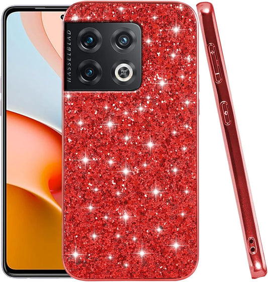 Jancyu Compatible with Oneplus 10 Pro Case, Shockproof Phone Cases for Oneplus 10 Pro Glitter Protective Cover for Women Cute Accessories (Red)  Jancyu   