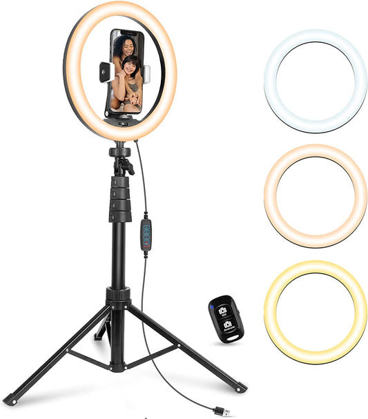 Eicaus 10'' Selfie Ring Light with 62'' Tripod Stand, Phone Ringlight with Remote and Phone Holder, Lighting for Video Recording Compatible with Iphone/Android  Eicaus   