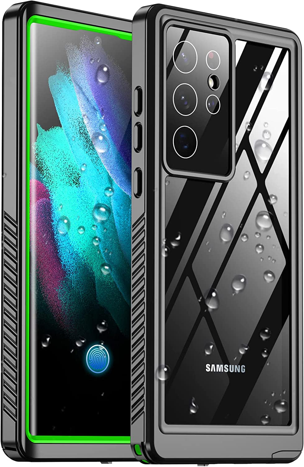 Temdan Samsung Galaxy S21 Ultra Case, [With Built-In Screen Protector & Camera Protector] [Full Body Waterproof] [Shockproof] [Dustproof] [Anti-Scratched] Clear Phone Case for S21 Ultra Case 5G Blue  Temdan Green  