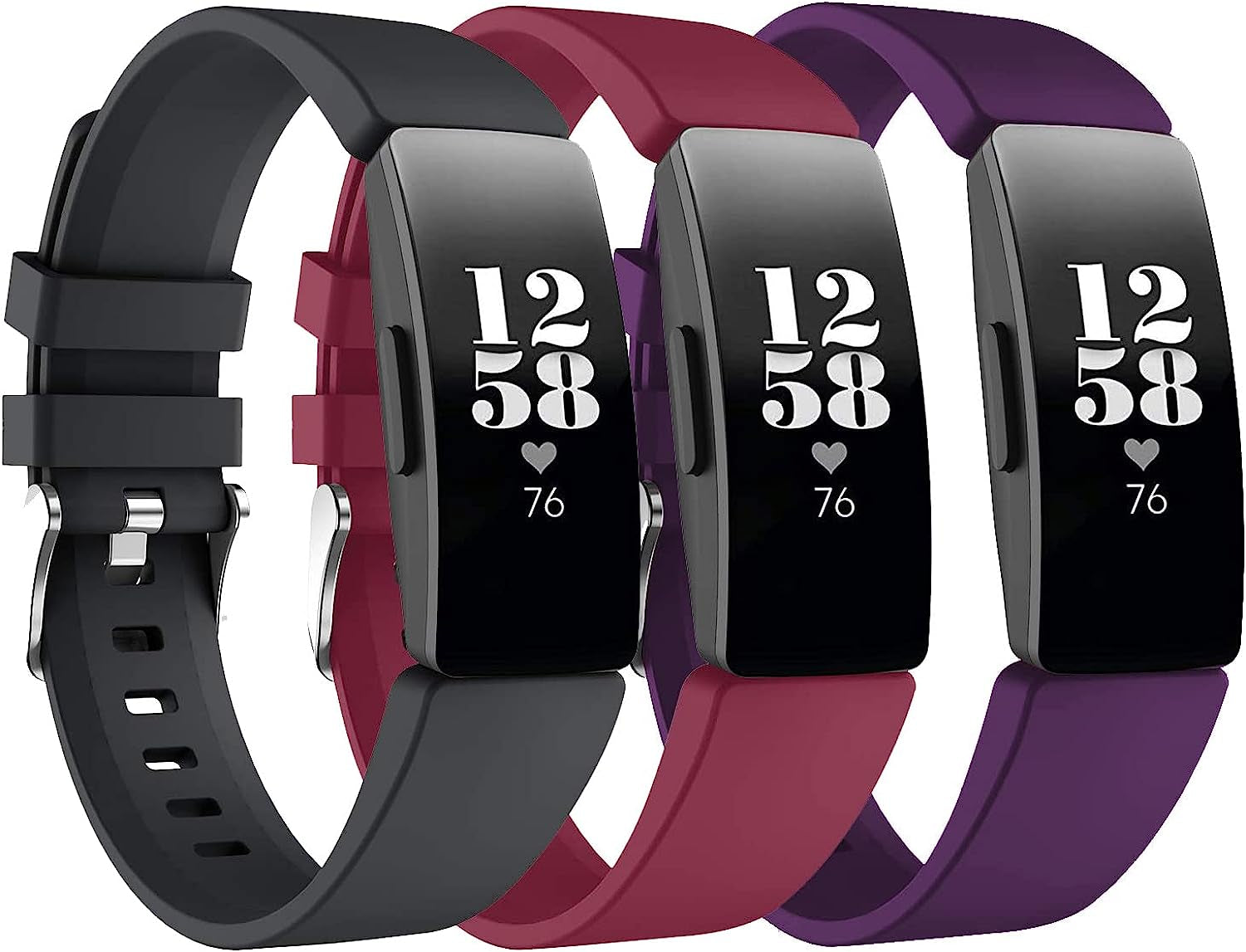 3 Pack Bands for Fitbit Inspire 2/Inspire/Inspire Hr/Ace 2/Ace 3 Fitness Tracker,Silicone Fitness Sport Wristbands for Women Men  SENGKOB Purple+Black+Wine Small 