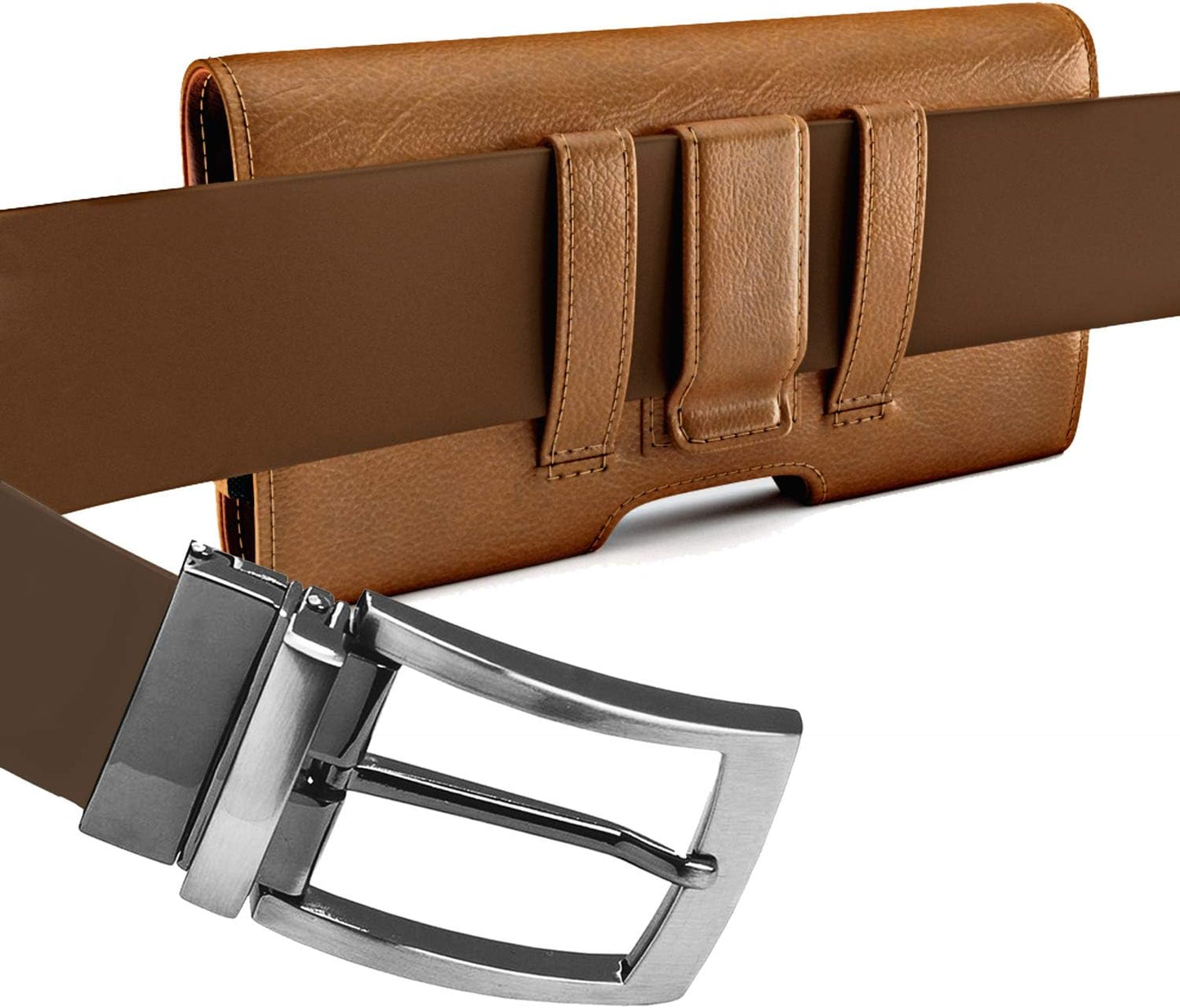 Pitau Holster for Iphone 14 plus Pro Max 13 Pro Max 12 Pro Max 11 Pro Max, Xs Max Samsung Galaxy S23+ A54 A53 A52 Cell Phone Belt Holder Case with Clip ID Card Slot (Fits Large Phone with Case) Brown  Bomea   