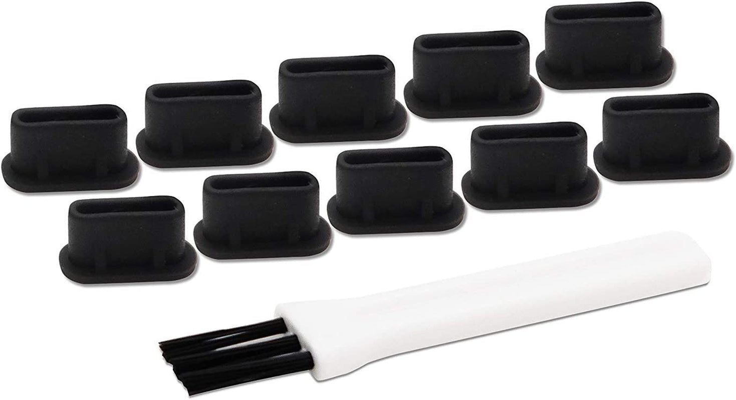 Portplugs USB C Dust Plugs (10-Pack) - Compatible with Samsung Galaxy S23/S22/S21/S20, Pixel, Type C Android Charge Ports, Macbook, Tear Resistant Silicone Plugs with Cleaning Brush (Black)  PortPlugs   