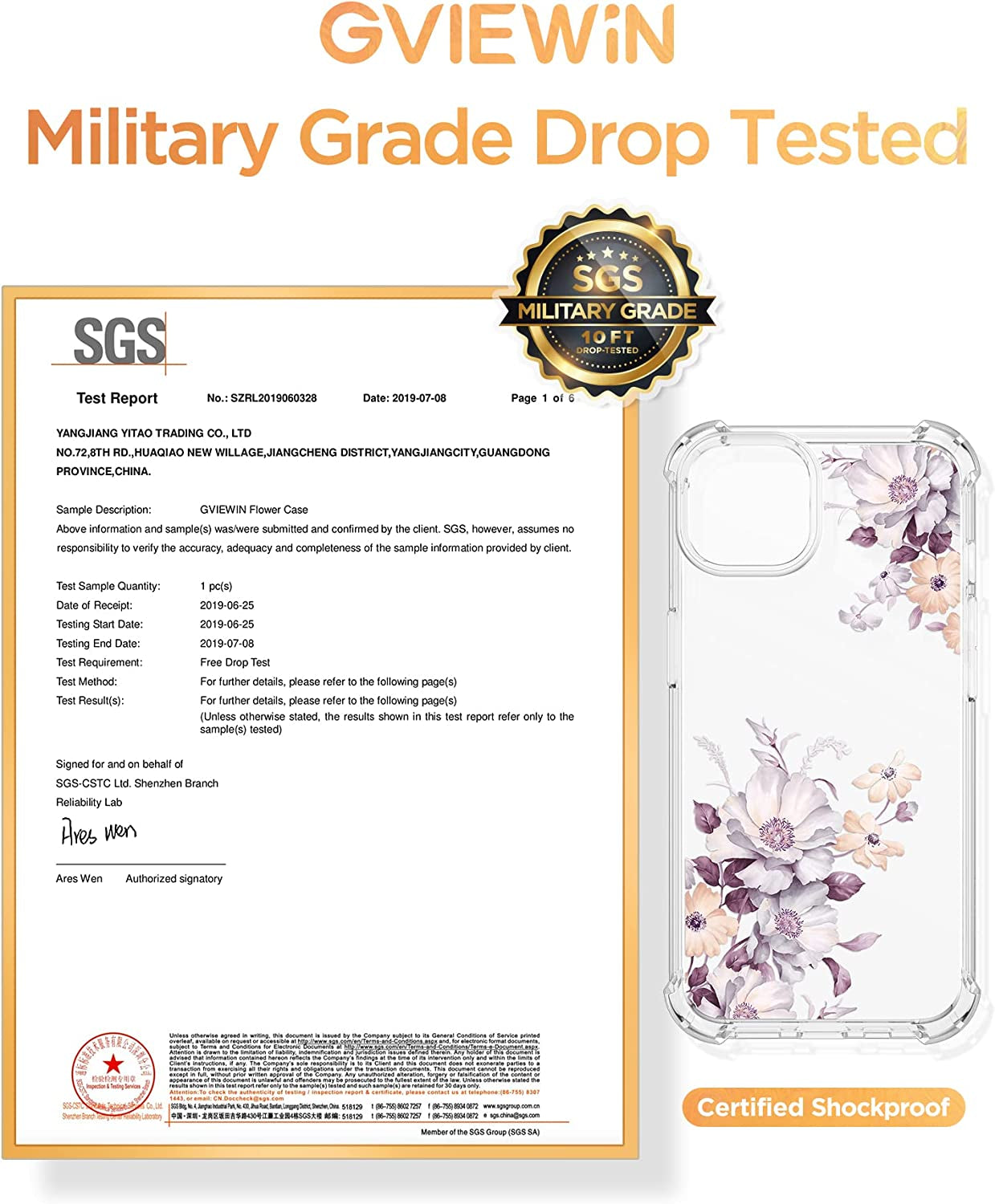 GVIEWIN Compatible with Iphone 14 Case with Screen Protector + Camera Lens Protector, Soft Shockproof Clear Floral Phone Protective Cover for Women, Flower Pattern Design 6.1" (Aster/Purple)  GVIEWIN   