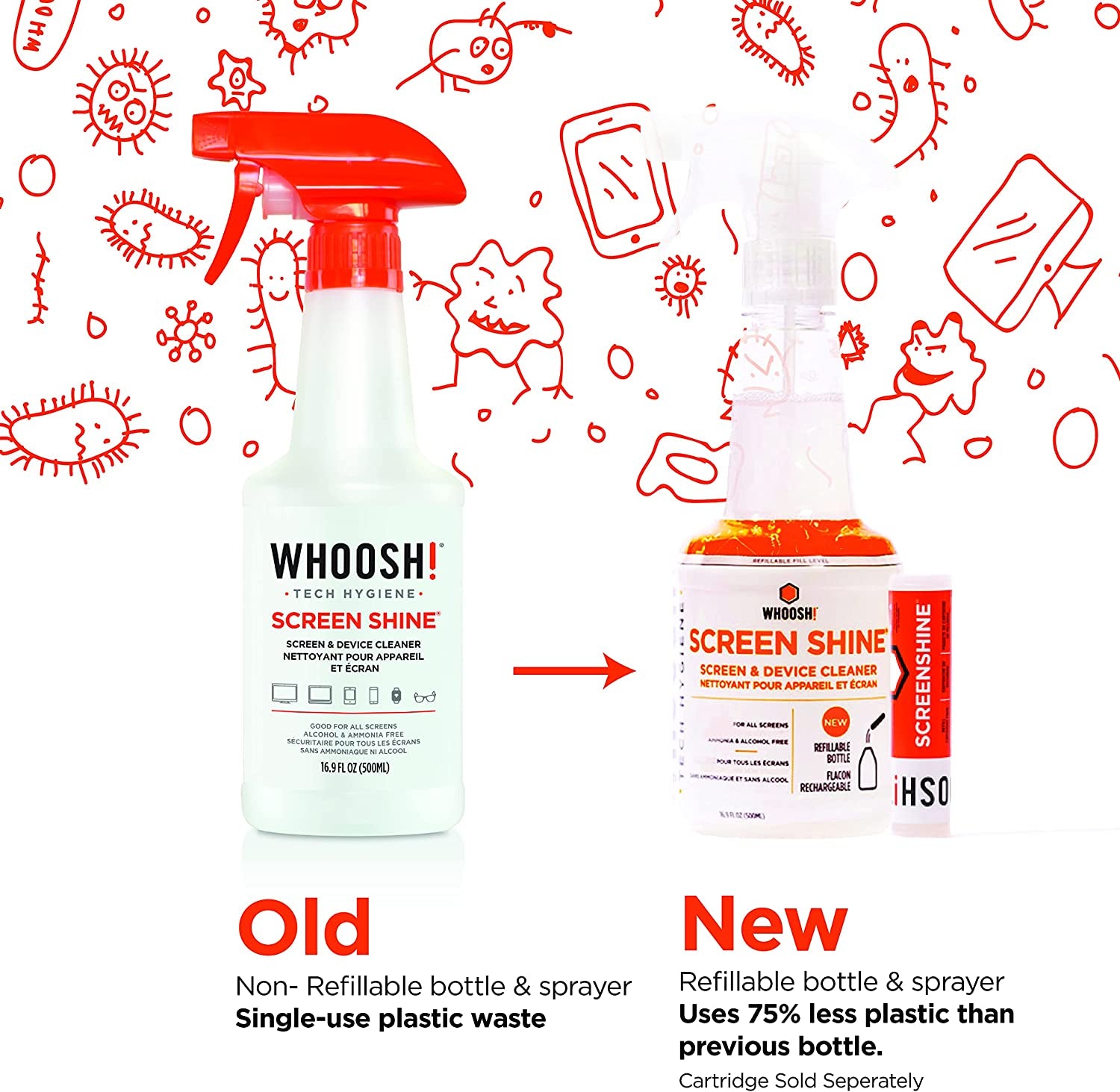 WHOOSH! 2.0 Screen Cleaner Kit - [New REFILLABLE 16.9 Oz ] Best for Smartphones, Ipads, Eyeglasses, TV Screen Cleaner, LED, Lcd,Computer, Laptop & Touchscreen - 16.9 Fl Oz Full Bottle + 2 Cloths  WHOOSH   
