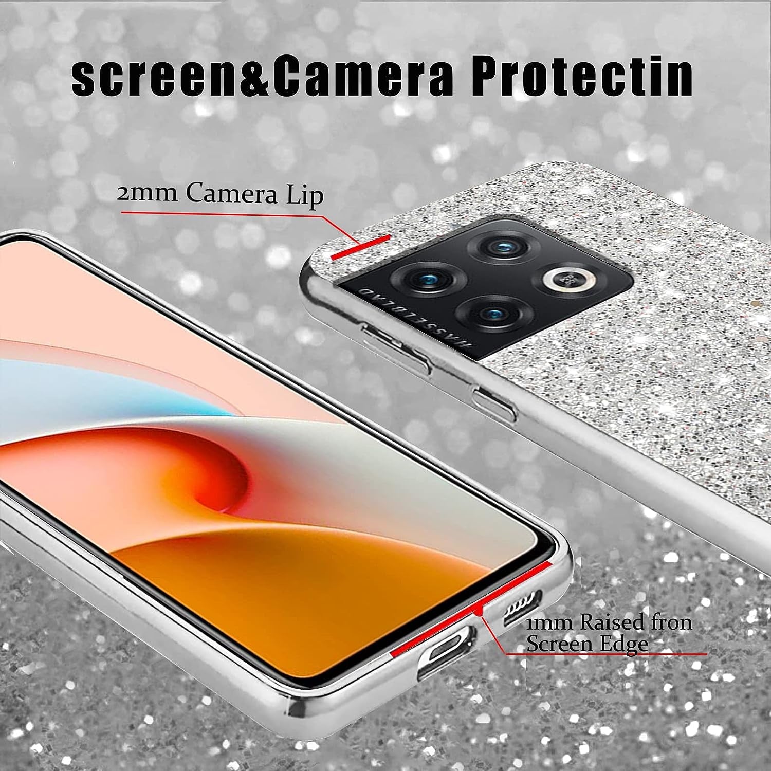 Jancyu Compatible with Oneplus 10 Pro Case, Shockproof Phone Cases for Oneplus 10 Pro Glitter Protective Cover for Women Cute Accessories (Sliver)  Jancyu   