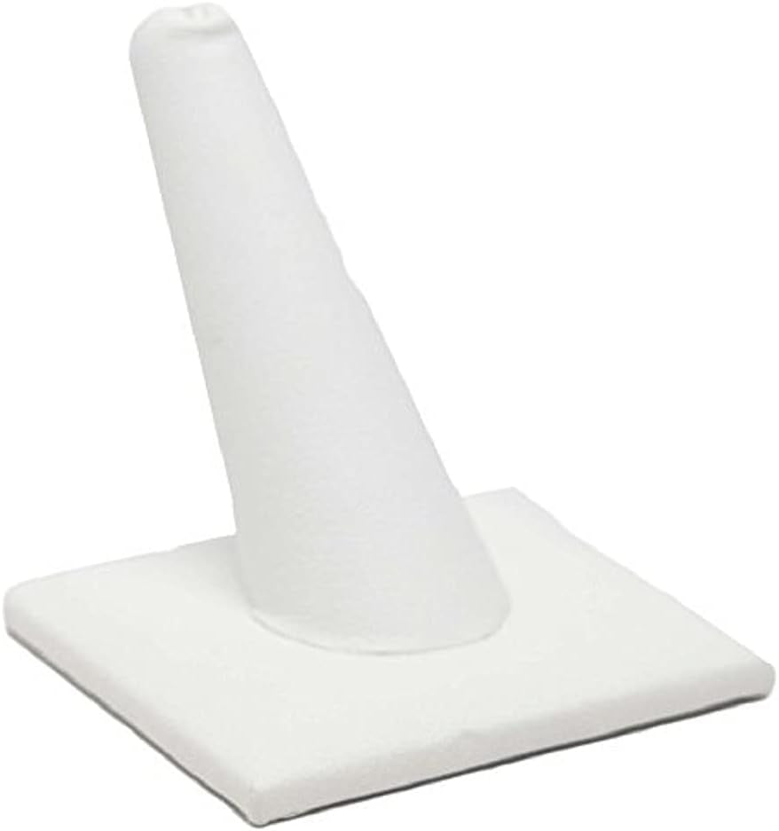 Novel Box® Single Finger Beige Linen Ring Stand Holder Jewelry Display 2X2X2 + NB Cleaning Cloth  Novel Box White Leatherette 1 (2X2X2") 