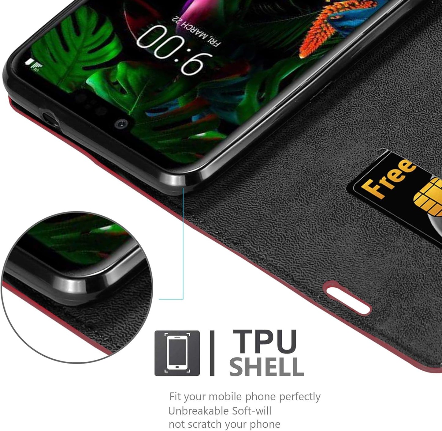 Cadorabo Book Case Compatible with LG G8 Thinq in Apple RED - with Magnetic Closure, Stand Function and Card Slot - Wallet Etui Cover Pouch PU Leather Flip  Cadorabo   