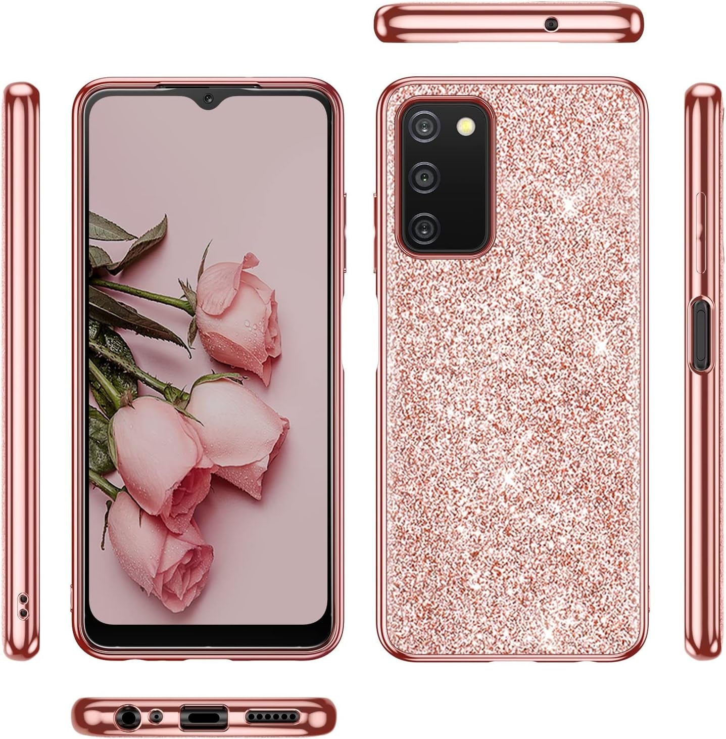 YINLAI Design for Samsung Galaxy A03S Case, Slim Glitter Sparkly Shiny Women Girls Shockproof Protective Hybrid Girly Bling Phone Cases Cover for Galaxy A03S 6.5 Inch (2021 Released), Rose Gold/Pink  YINLAI   